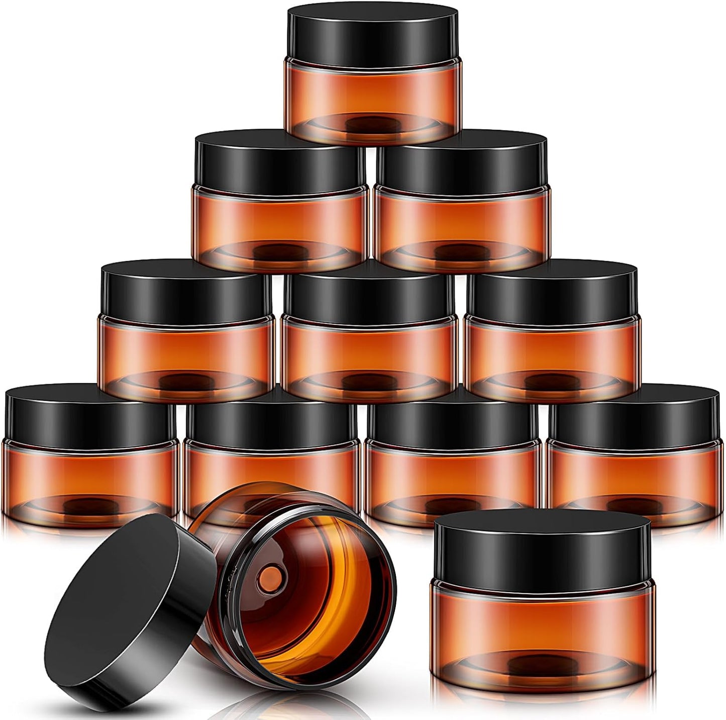SATINIOR 12 Pack Plastic Container Jars with Lids Round Clear Travel Cosmetic Container Jars for Toiletries, Lotion, Cream, Ointments, Makeup, Rhinestone, Samples, Kitchen Storage(1 oz,Amber)
