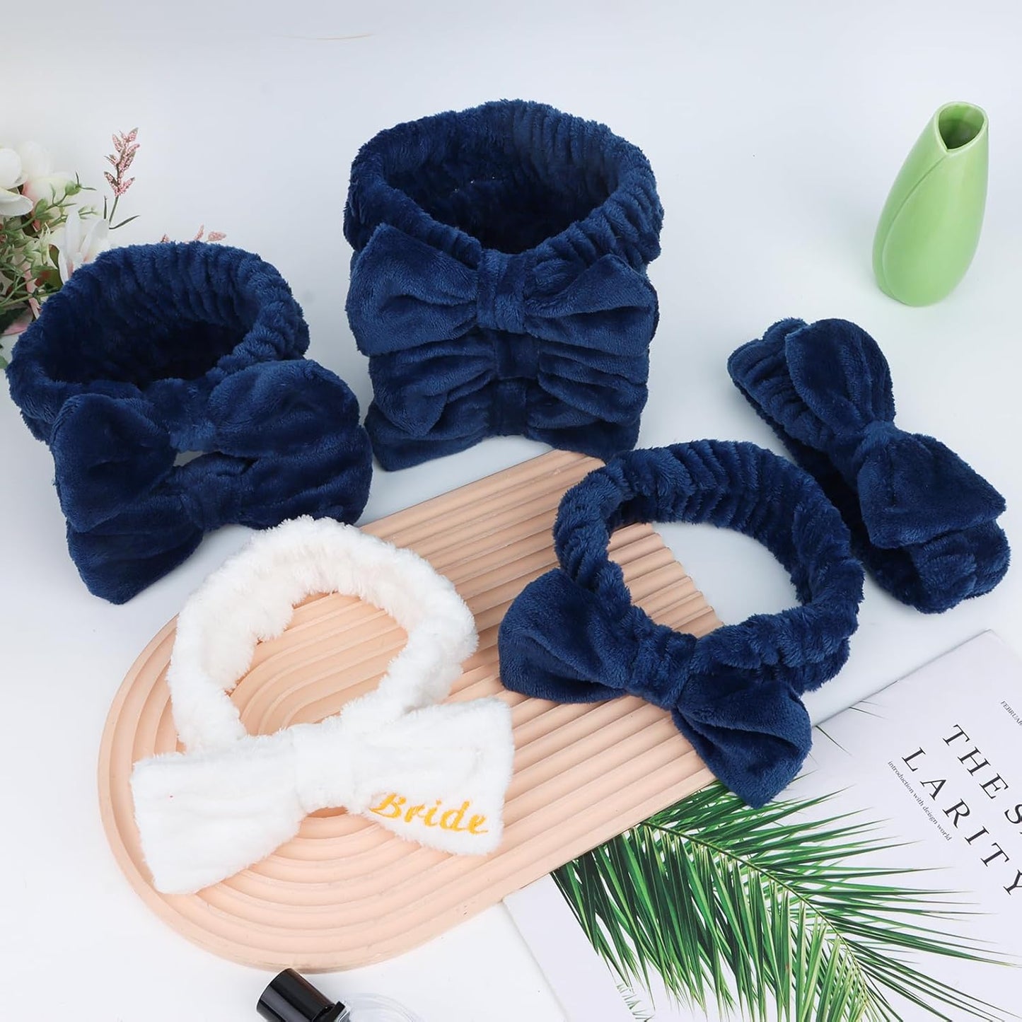 CIEHER Spa Headbands for Bachelorette Party Favors, 8 Pcs Spa Headbands for Bride & Bridesmaid - White & Dark Blue