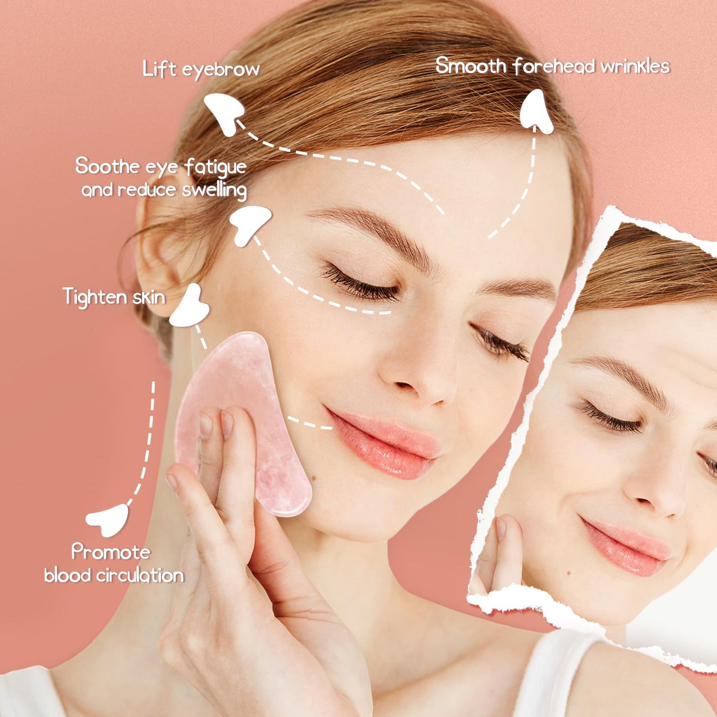 Gua Sha Rose Quartz Massage Tool, Facial Tool for Scraping and SPA Acupuncture Therapy, Heart Shape Trigger Point Treatment on Face (Rose Quartz)