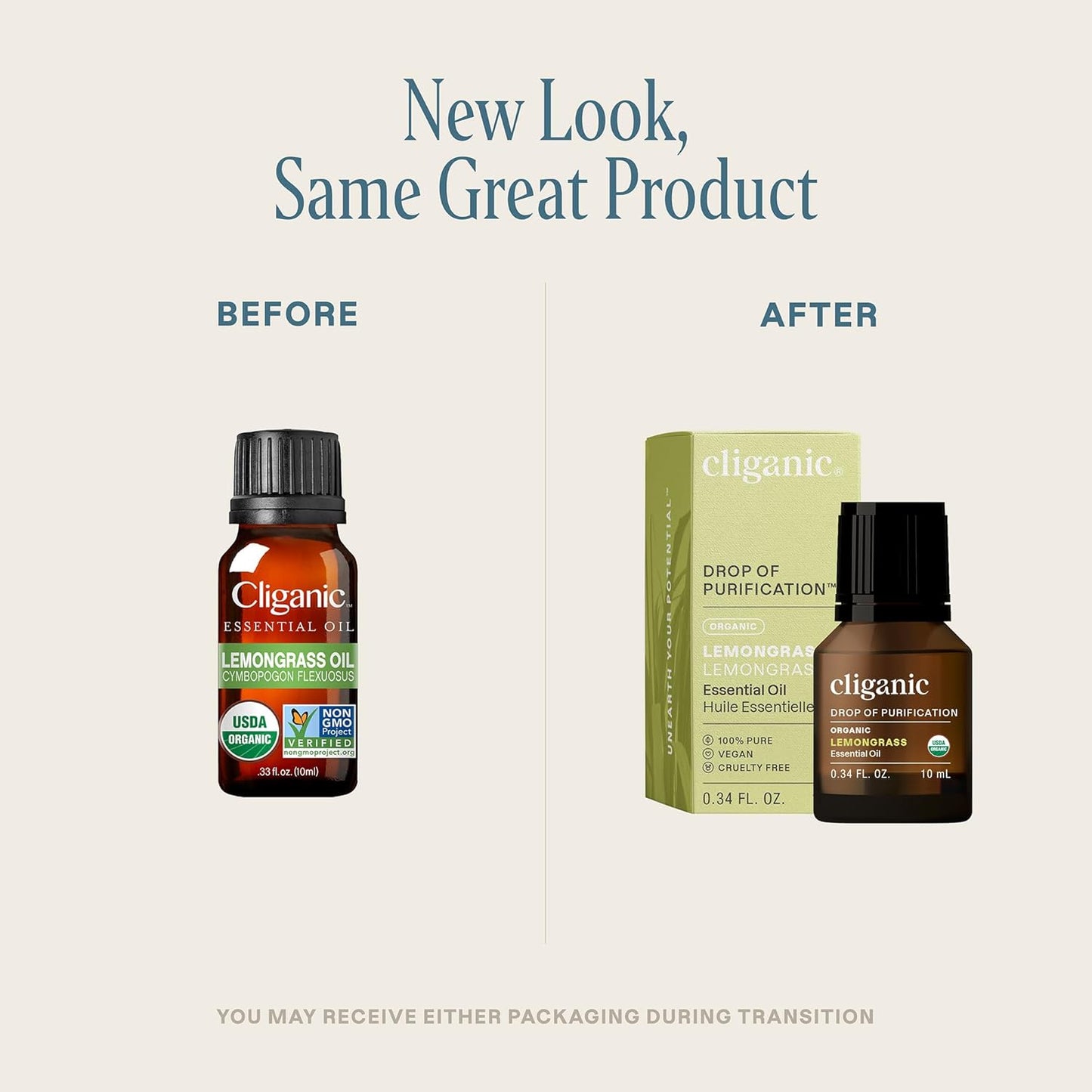 Cliganic USDA Organic Lemongrass Essential Oil - 100% Pure Natural Undiluted, for Aromatherapy Diffuser | Non-GMO Verified (Packaging May Vary)