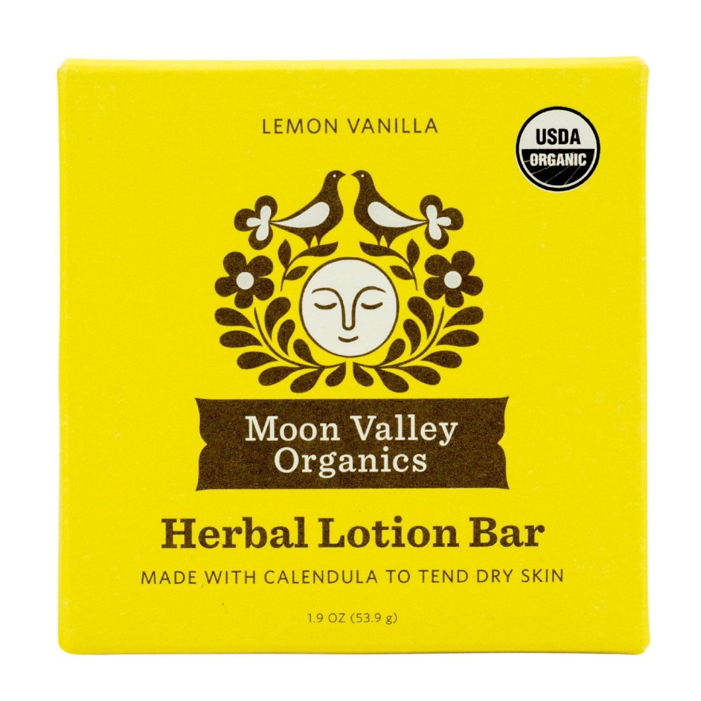 Moon Valley Organics Herbal Lotion Bar in Lemon Vanilla, Moon Melt Bar, Calendula and Comfrey, Beeswax, Heal and Restore Chapped Skin, Soothing