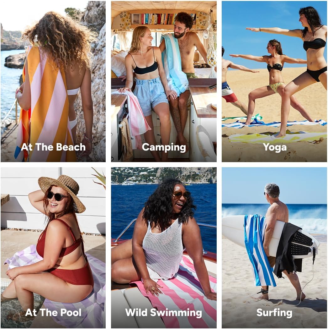 Dock & Bay Beach Towel - Quick Dry, Sand Free - Compact, Lightweight - 100% Recycled - Includes Bag - Mellow Yellow - Large (160x90cm, 63x35)