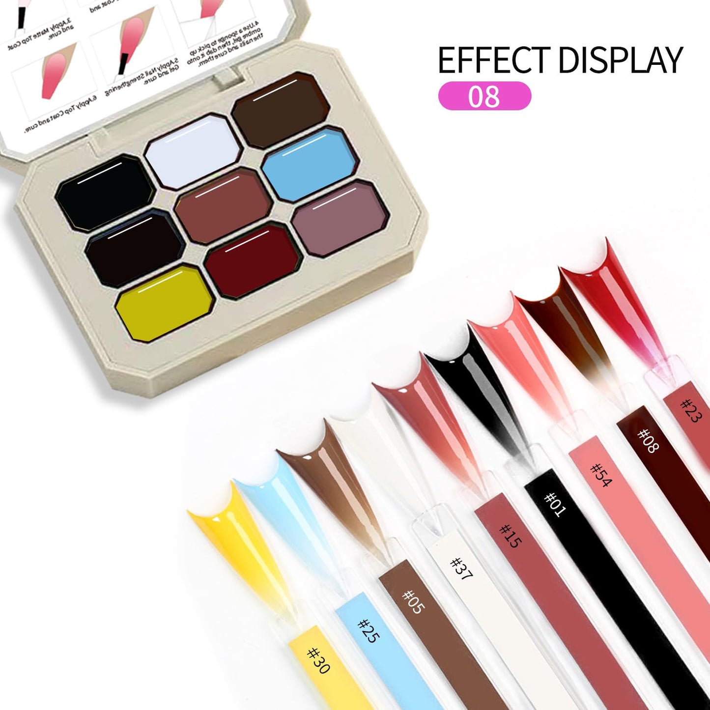 Professional Gradient Painting Gel,9 Colors Set Ombre Gel Nail Polish,Ombre Pigment Palette for Nail with 100PCS Nail Sponges & Grabbing Pen for Gel Nail Art in Salon or Home Use (8)