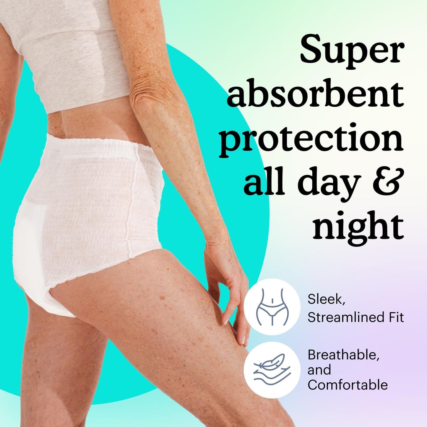 Because Adult Incontinence Underwear for Sensitive Skin - Women - Premium Overnight Disposable Briefs, Anti Odor - White, Large - Absorbs 6 Cups - 14 Count (Pack of 1)