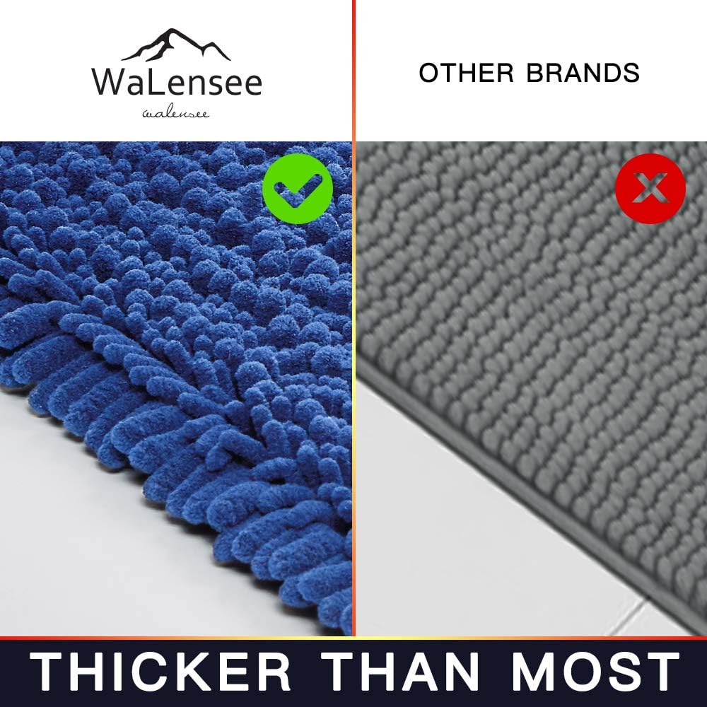 Walensee Large Bathroom Rug Non Slip Bath Mat (72x24 Inch Dark Blue) Water Absorbent Super Soft Shaggy Chenille Machine Washable Dry Extra Thick Perfect Absorbant Best Plush Carpet for Shower Floor