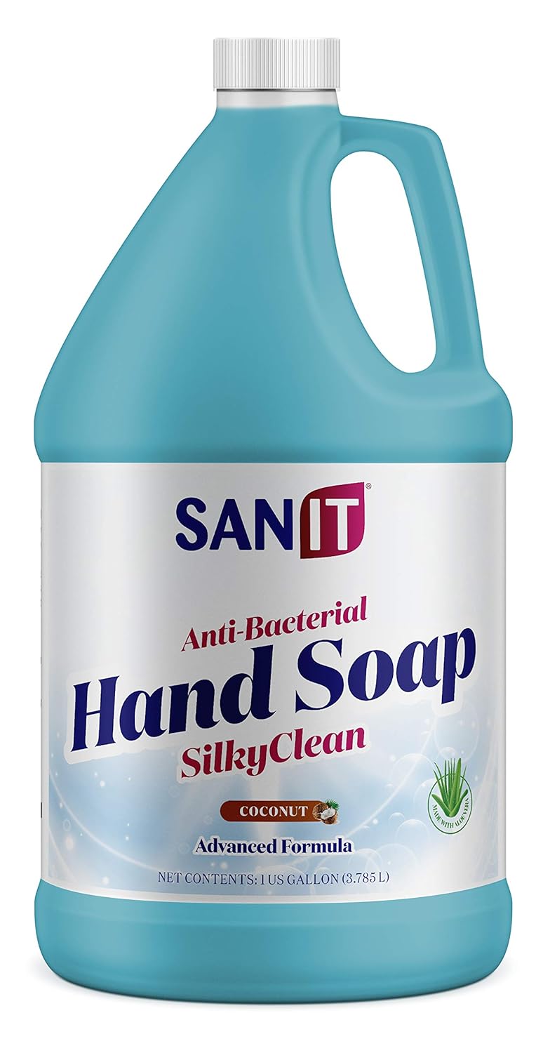 Sanit Silky Clean Antibacterial Liquid Gel Hand Soap Refill - Advanced Formula with Coconut Oil and Aloe Vera - All Natural Moisturizing Hand Wash - Made in USA, Coconut, 1 Gallon