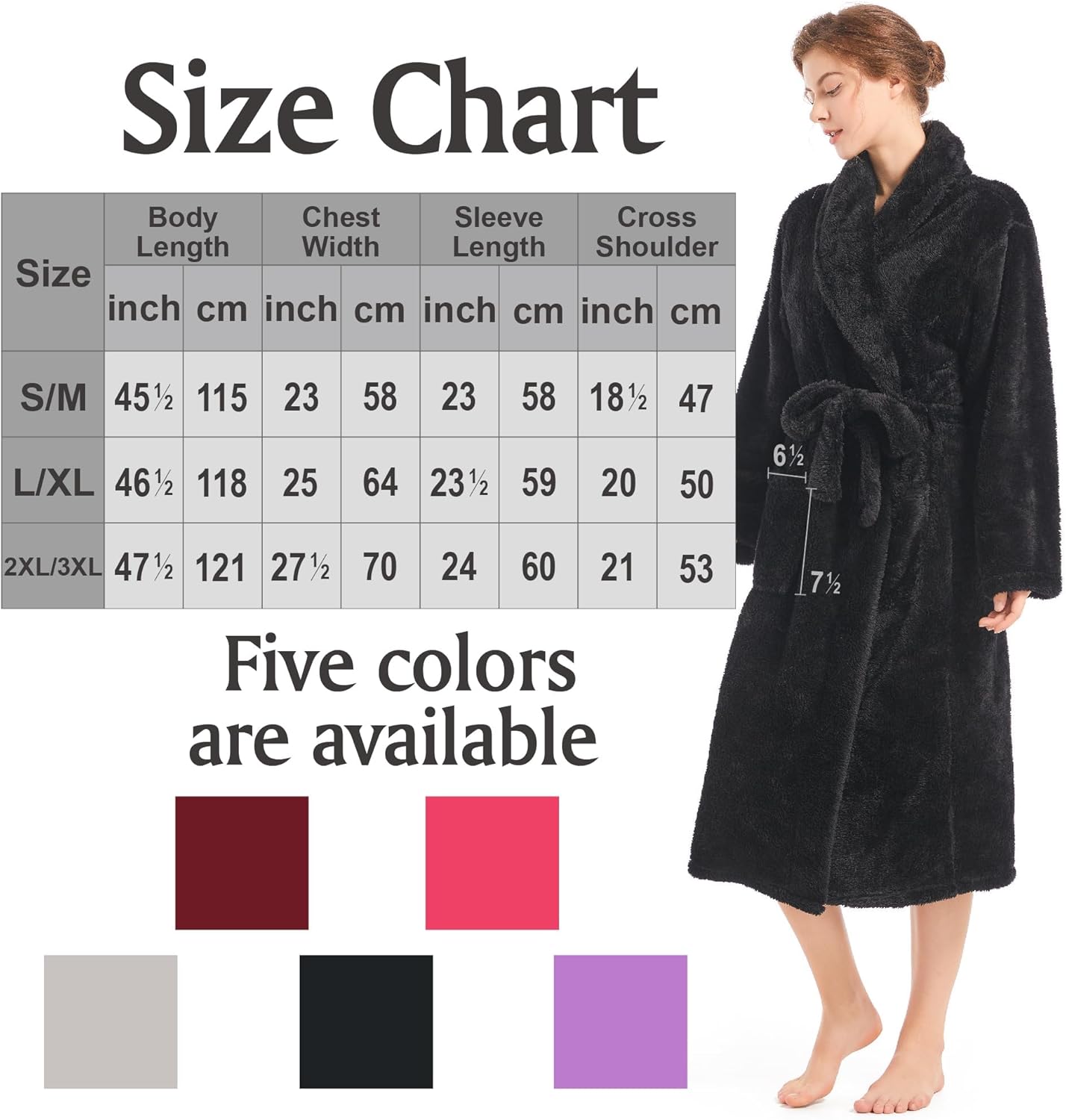 Inner Wish Womens Plush Fleece Robe, Cozy Warm Bathrobe Fuzzy Female Spa Robe With Pockets