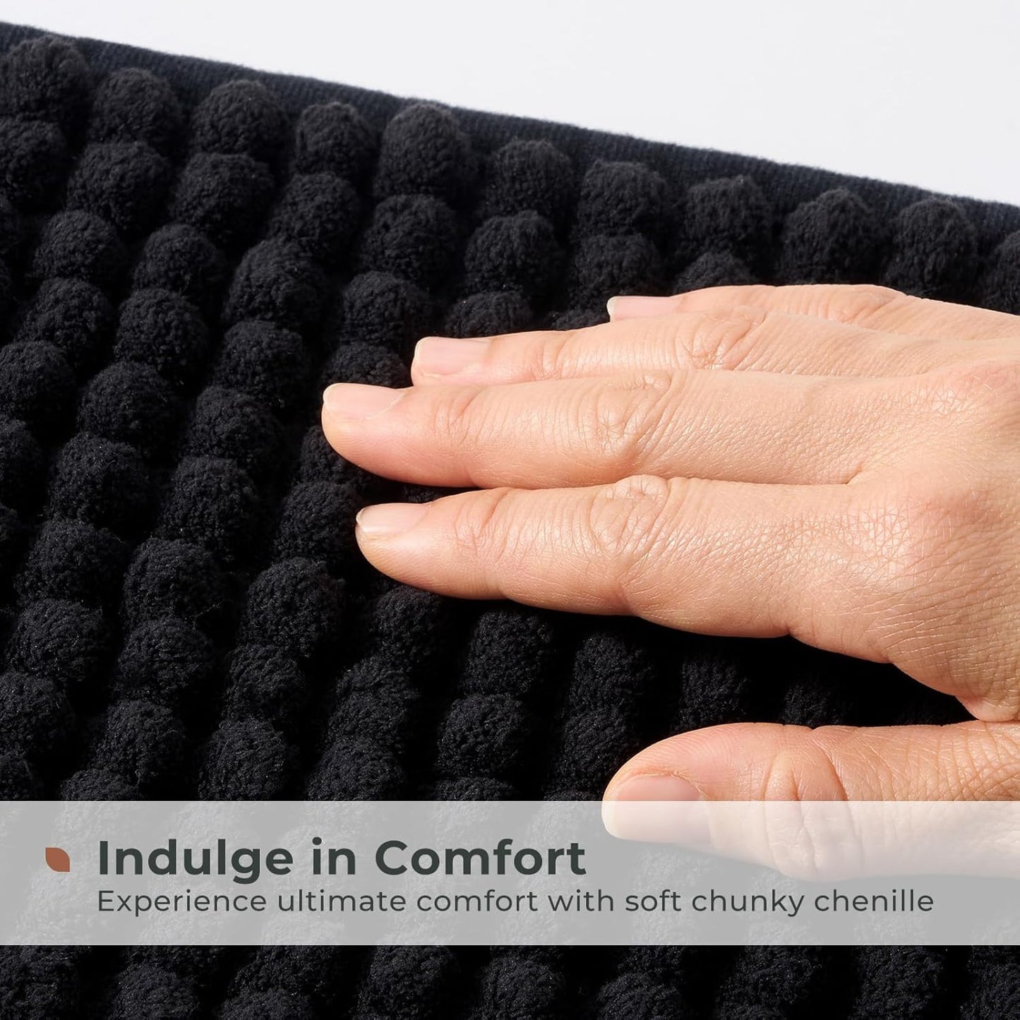 FRESHMINT Thick Chunky Chenille Bathroom Rugs 17"x24", Non Slip Bath Mat for Bathroom Floor, Large Soft Bathroom Decor Accessories, Cute Shower Mat Water Absorbent, Washable, Black