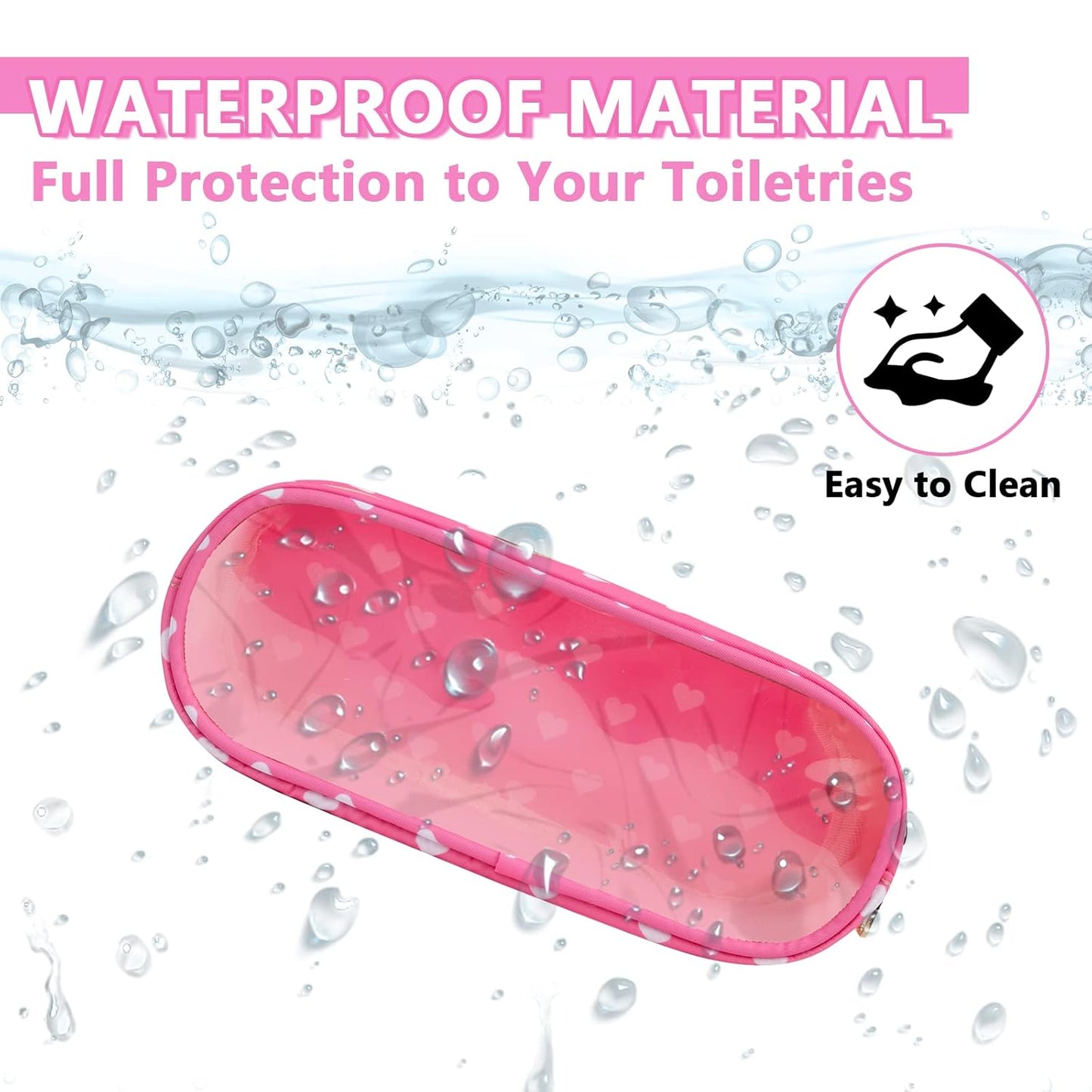 Clear Small Pencil Pouch Makeup Bag for Purse,Nylon&PVC Pencil Case Waterproof Makeup Brush Holder with Zipper,Preppy Transparent Pen Bag Travel Cosmetic Bag for Women Office(Slim-Pink Heart)