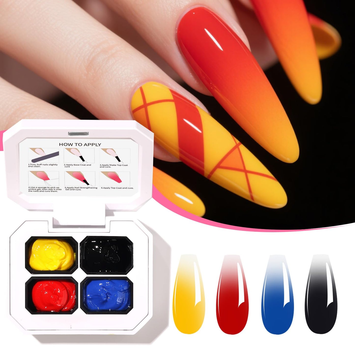 4 Colors Set Ombre Gel Nail Polish,Gradient Painting Gel for Nail Art DIY can be Painted,Flower Painted,Pulled Embellished in Salon or Home Use(OMBER9)