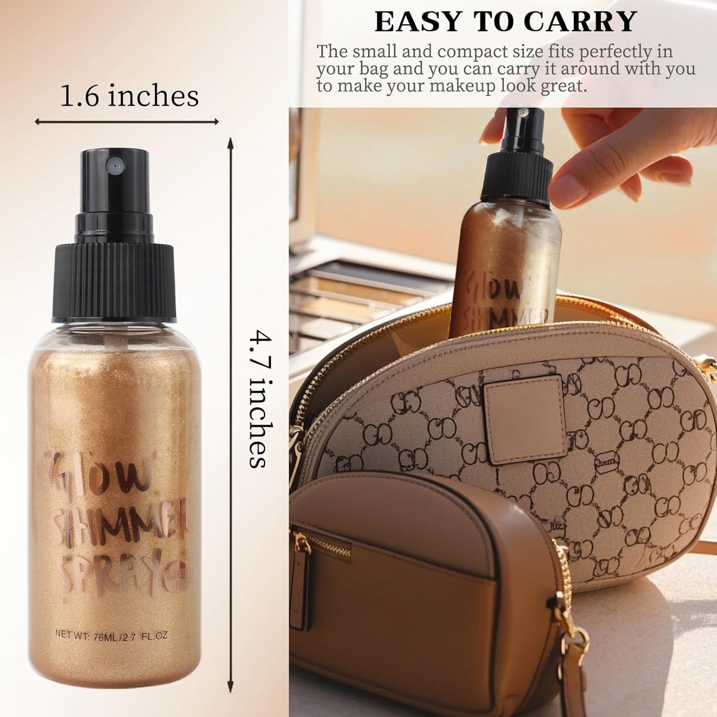 Glitter Spray for Hair and Body, Glitter Body Spray, Quick-Drying Waterproofing Body Shimmer Suitable for Festival Rave (Bronze, 2.6 fl oz)