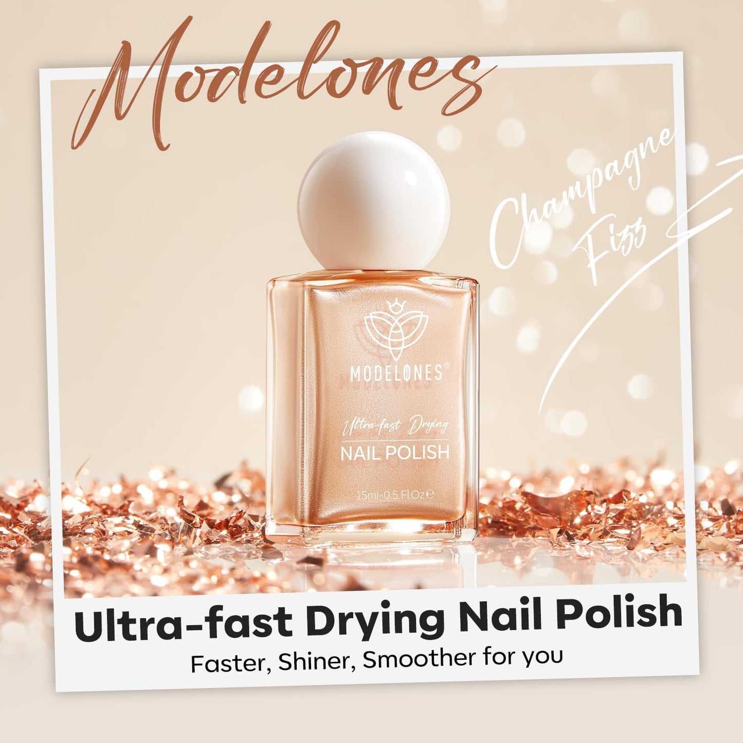 modelones Bronze Brown Nail Polish, 15 ml Metallic Brown Glitter Quick Dry Nail Lacquer Strengthener Long Last Shine Fingernail Toe Nail Art DIY Home Travel Manicure Gift for Women Girls 0.5 Fl Oz