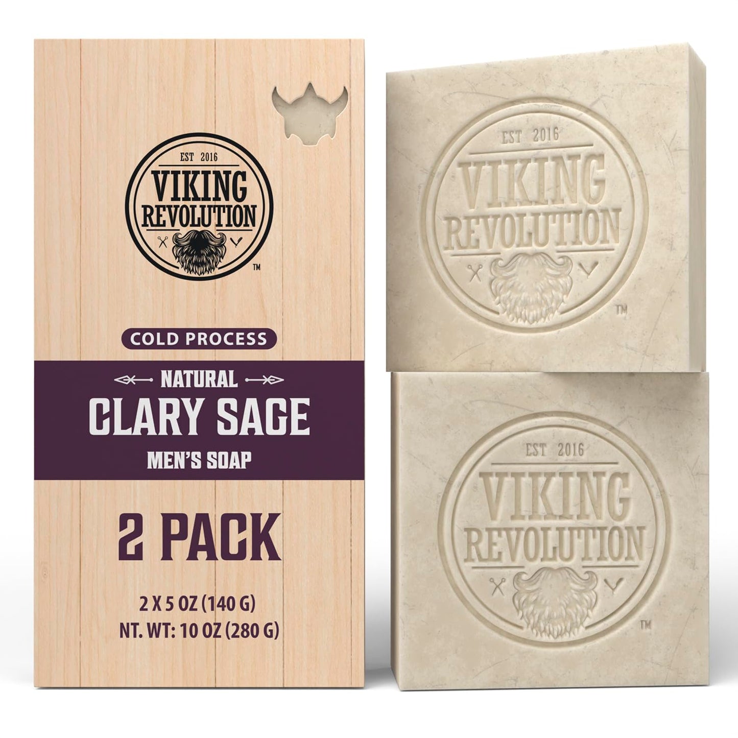 Viking Revolution Clary Sage Natural Soap for Men - Mens Soap Bar with Essential Oils Cold Pressed Bar Soap for Men - Nourishing Mens Bar Soap with Coconut Oil, Shea Oil, Almond Oil (2 Pack)