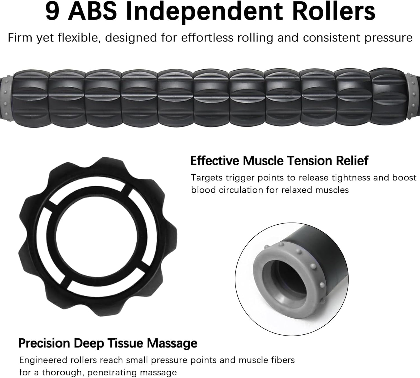 Muscle Roller Stick for Athletes - Deep Tissue Fascia Blaster & Roller Massager for Myofascial Pain Relief - Handheld Physical Therapy & Recovery Tool(Gray black-18 inch)