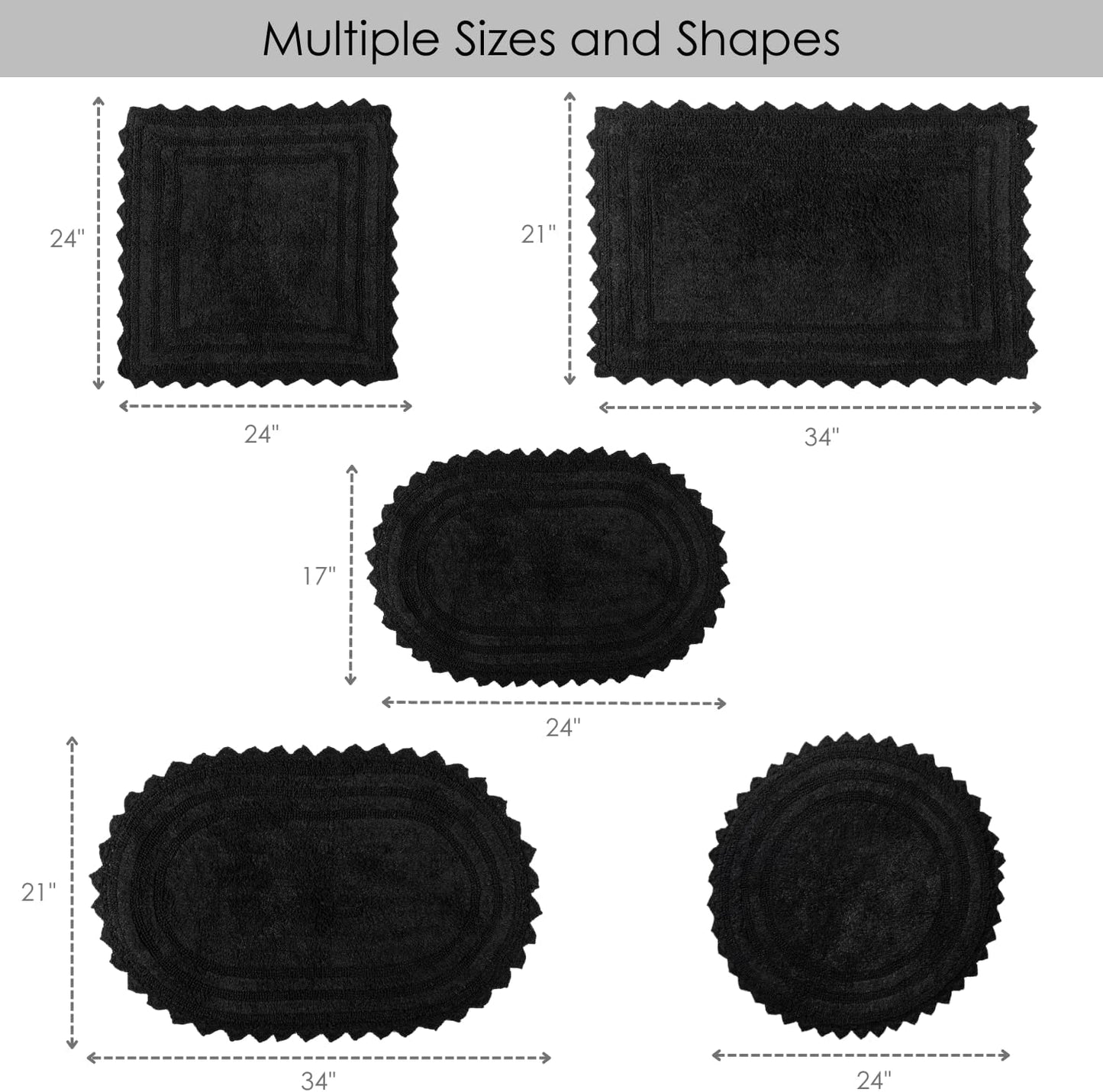 RAJRANG Black Cotton Bath Mat | 24 Inch Square Reversible Rug with Crochet Pattern for Bathroom, Spa, or Kitchen | Soft, Absorbent, Woven Boho Washable Floor Mat