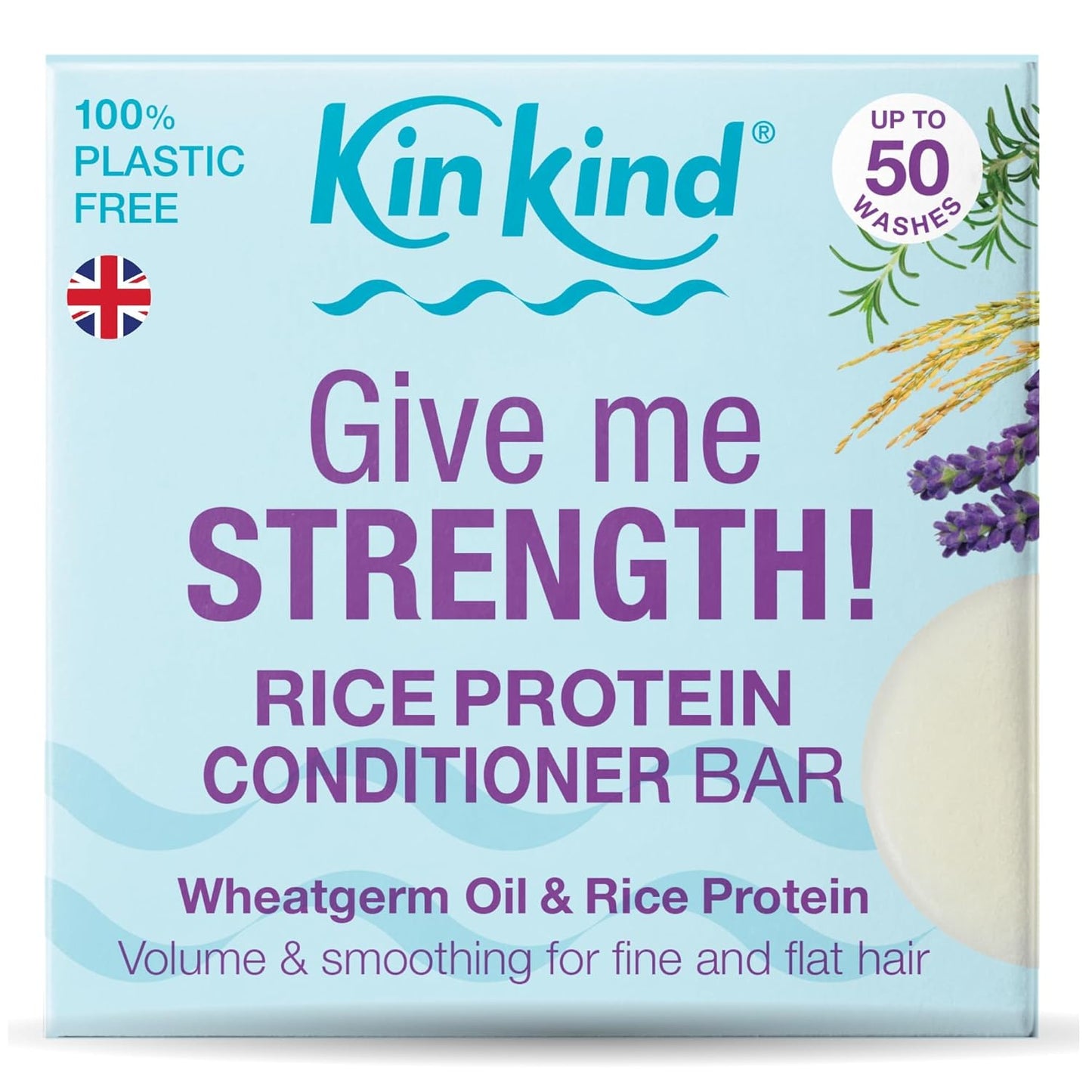 KinKind Rice Water Hair Conditioner Bar - Give Me STRENGTH! Hair Thickening, Volumising, Strengthening Conditioner Bar for hair with Rice Protein for Thinning hair | UK Made | 50 Washes