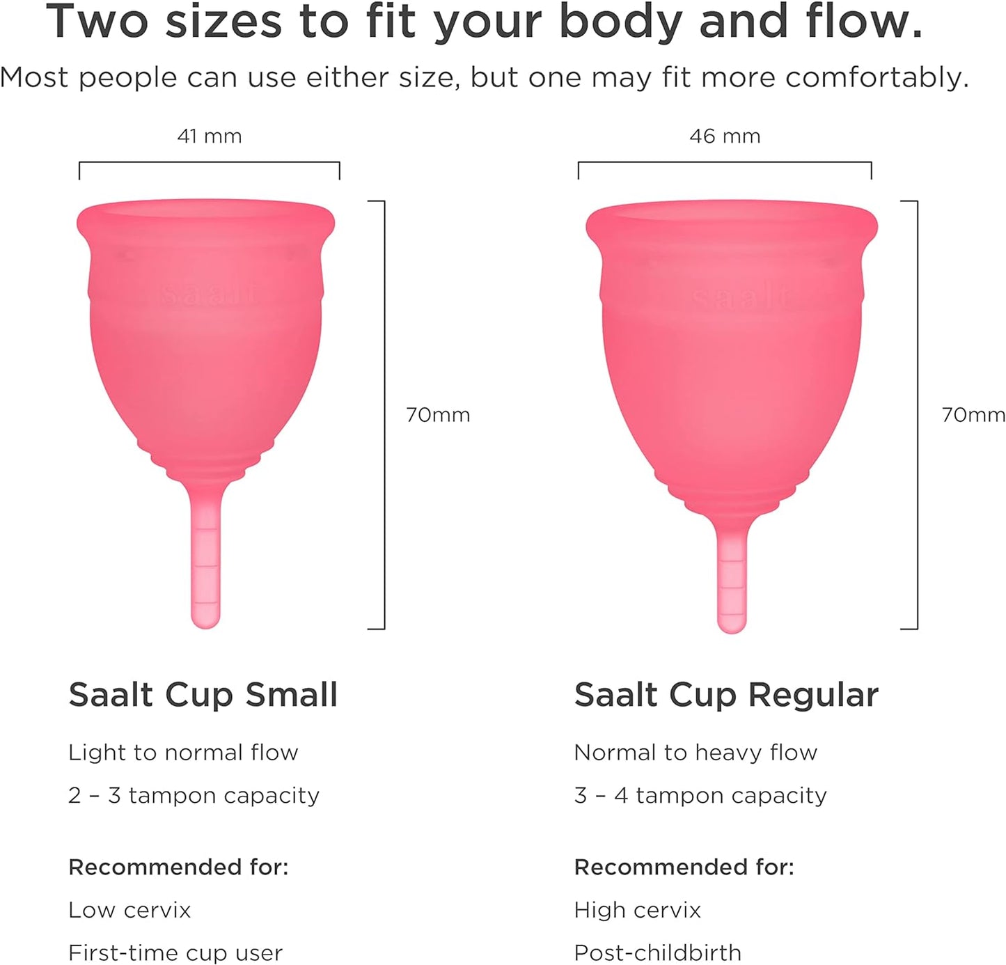 Saalt Menstrual Cup – Reusable Period Cup – Made for Comfortable, Leak-Free Protection Up to 12 Hours – BPA & Latex Free – Includes Cup & Carry Bag (Regular, Himalayan Pink)
