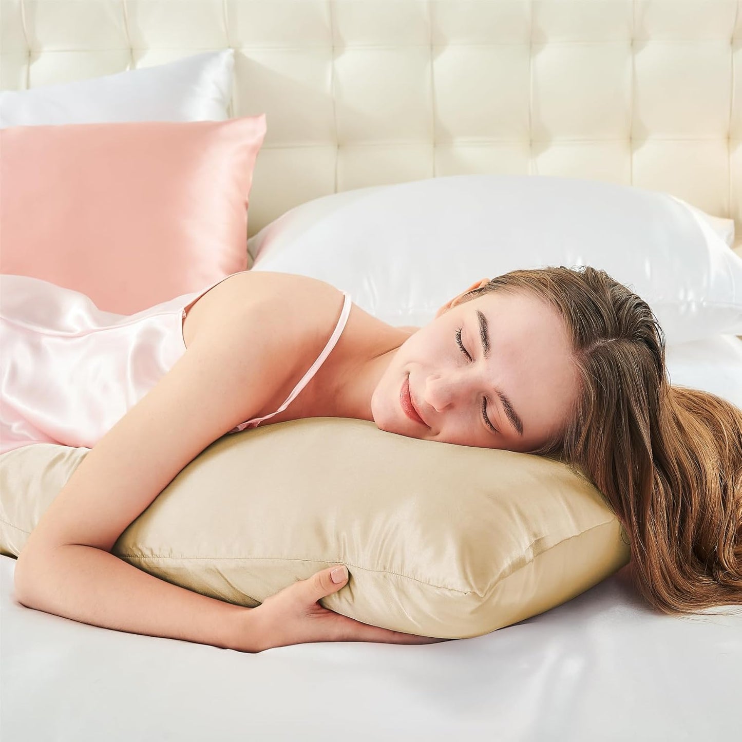 BEDELITE Satin Body Pillow Cover, Super Soft and Cooling Body Pillow Pillowcase for Hair and Skin, Breathable Silky Full Long Pillowcase Cover(20"x54", Champagne)