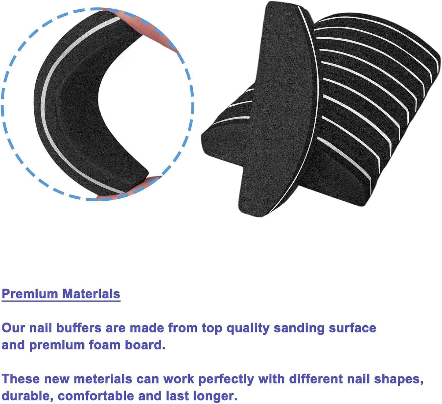 20 PCs Nail Buffers, Double Sided Nail Files Buffer Blocks 100/180 Grit Portable Washable Sanding Buffing File Arc Shape (Black)