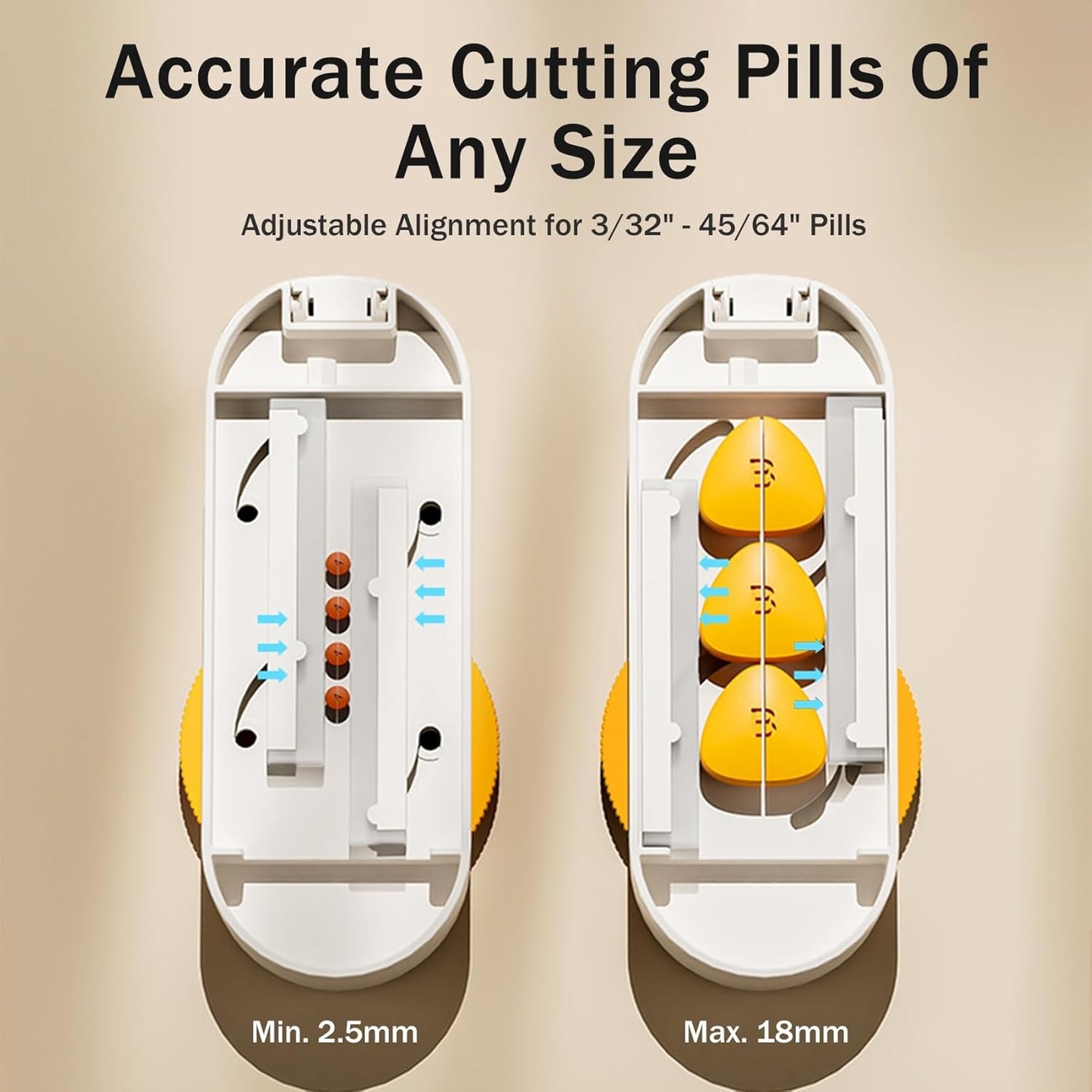 Multiple Pill Cutter - Pill Cutter Splitter for Small Tiny Large Pills Professional | Vertical Press-Down Cutting & Adjustable | Sturdy Blade & Guard | Includes Cleaning Brush (Orange)