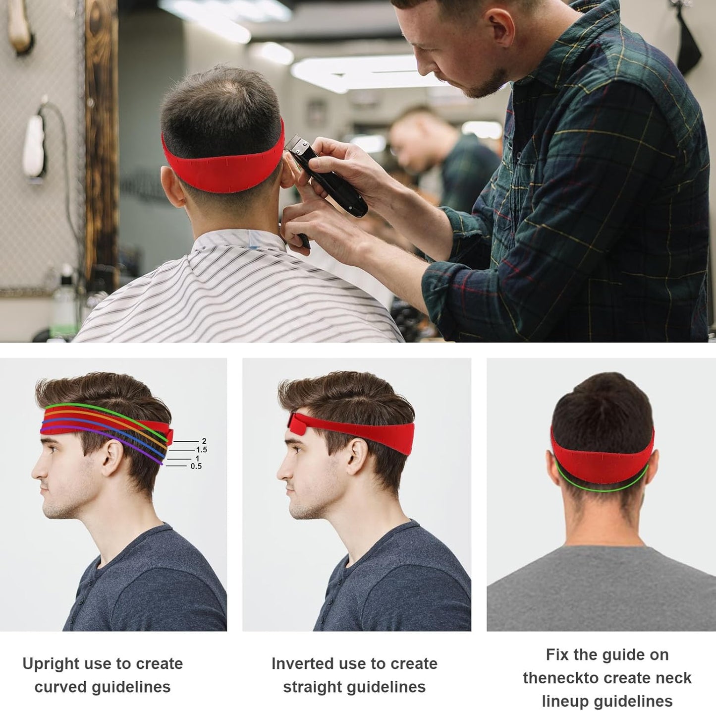 Neckline Shaving Template and Hair Trimming Guide, Silicone Curved Haircut Band for DIY Haircutting Creating Clean Straight Neck Hairline, Fade and Taper Guide for Hair Clippers (Red)