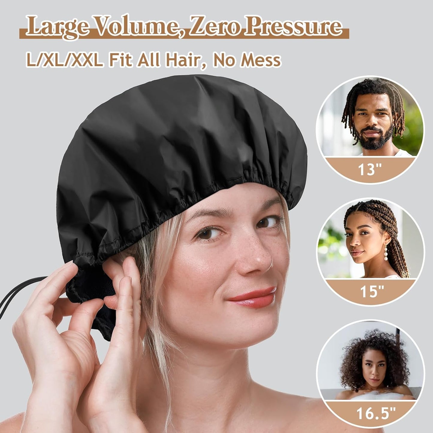 Adjustable Shower Cap with Terry Cloth Lining, Dual Waterproof Shower Cap Reusable for Women Men Large Hair Cap for Shower Double Layer Soft Bath Cap for Braids, Long Hair, Locs, Dreadlocks