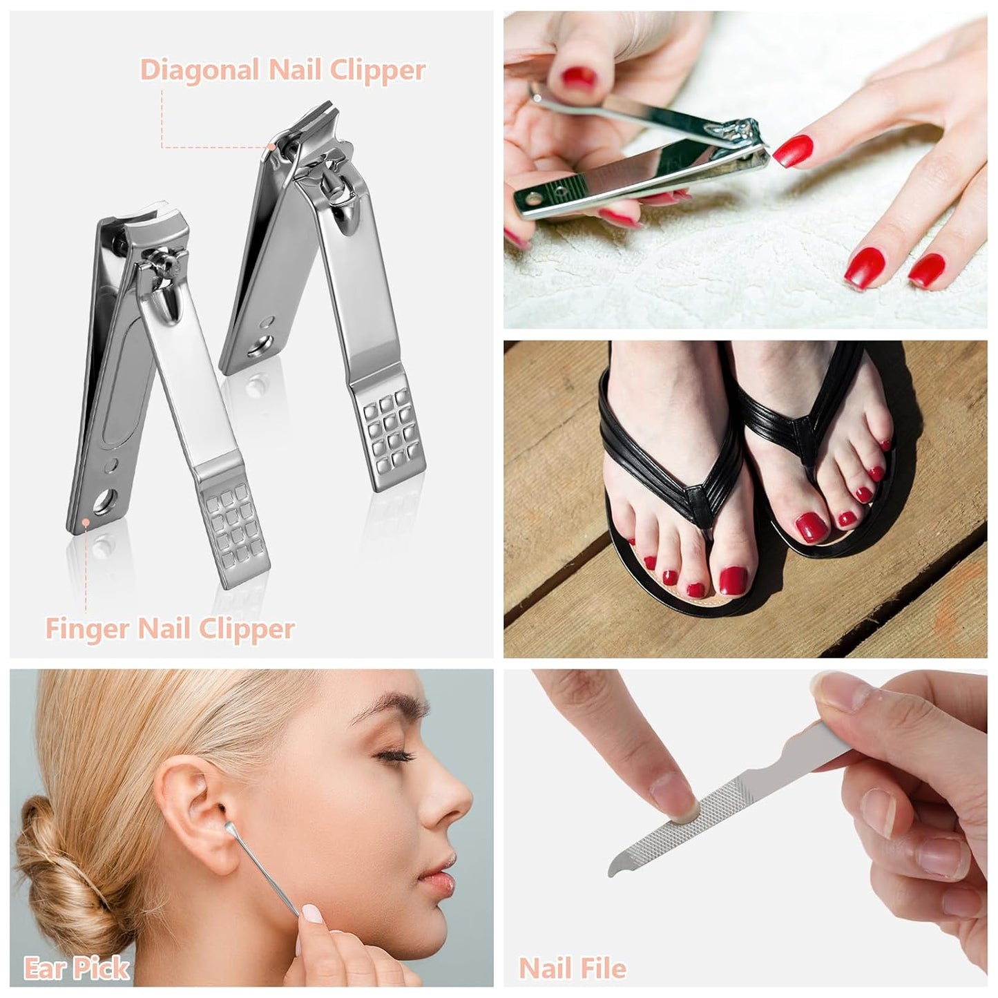 Geosar 50 Set Travel Manicure Kit Nail Clippers Pedicure Professional Nail Care Tools Stainless Steel Grooming Set with Portable Travel Case Gifts for Mother Father(Pink)