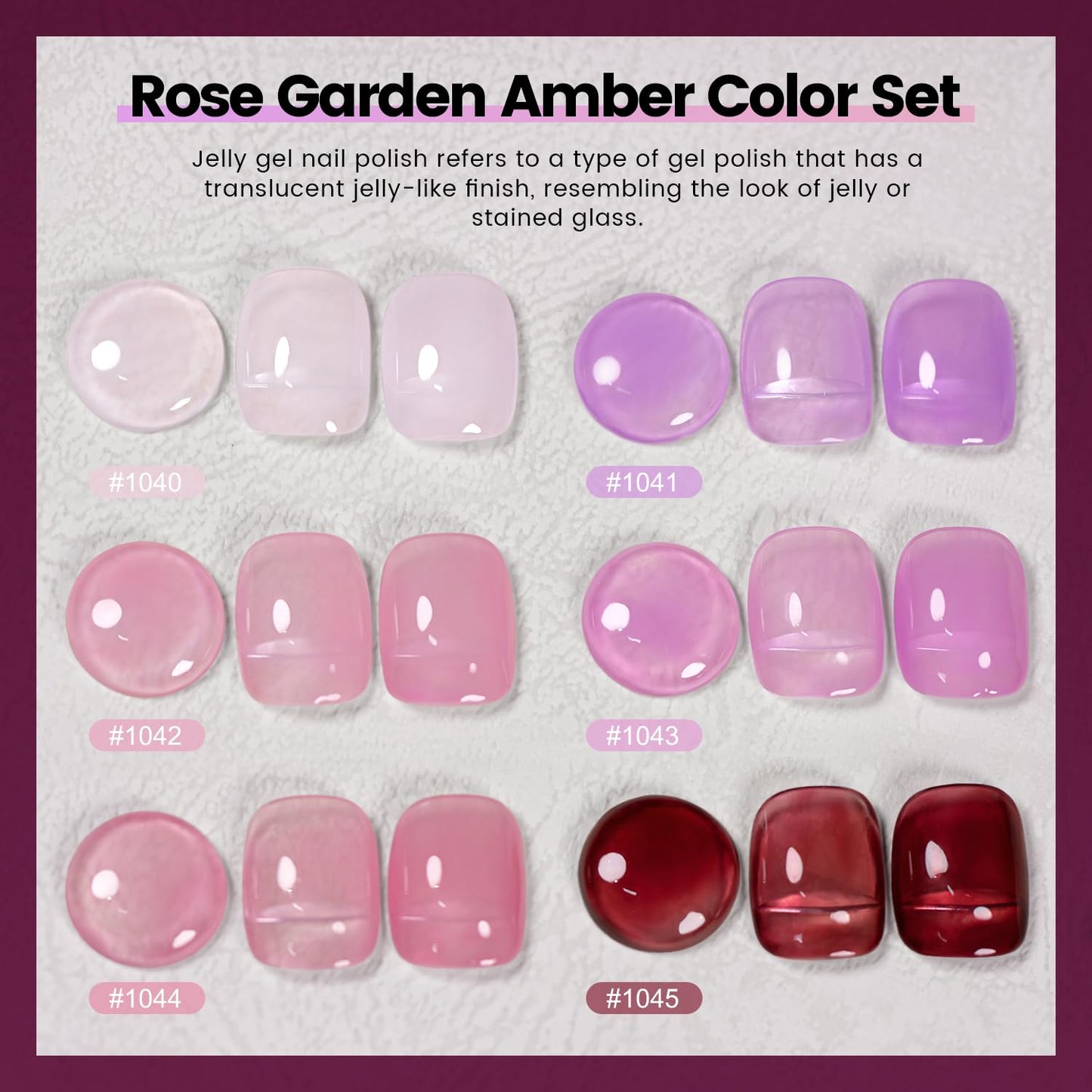 RARJSM Purple Pink Jelly Gel Nail Polish Set 6pcs Clear Crystal Glass Grape Purple Rose Pink Series Transparent Sheer Amber Milky Gel Varnish LED UV Curing Requires Soak off French Manicure Home Salon
