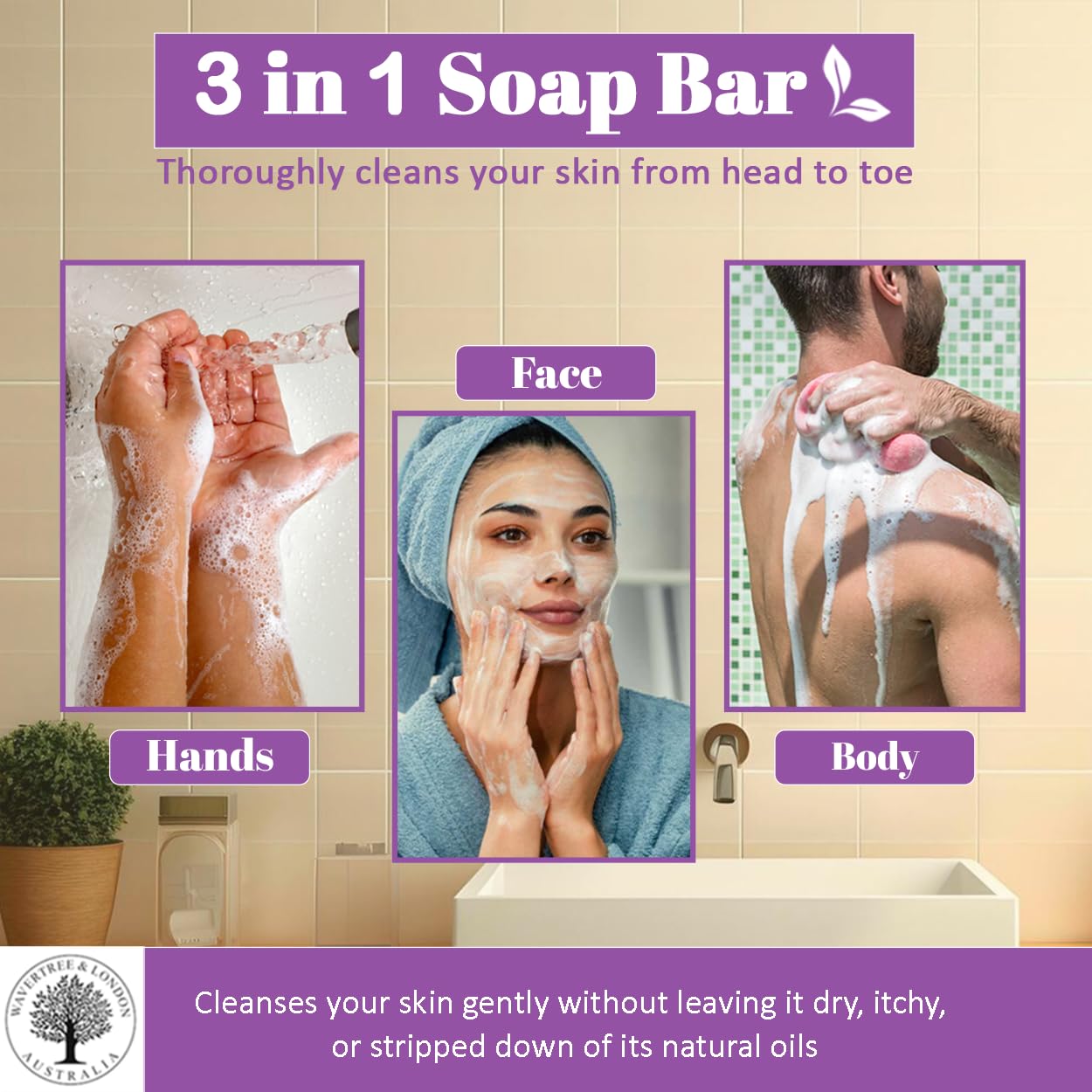 Wavertree & London Lavender D'Provence Scented Natural Soap (8 Bars), 7oz Moisturizing French Triple Milled Soap Bars enriched with shea butter - Pure Plant Oil Bath & Body Bars for All Skin Types