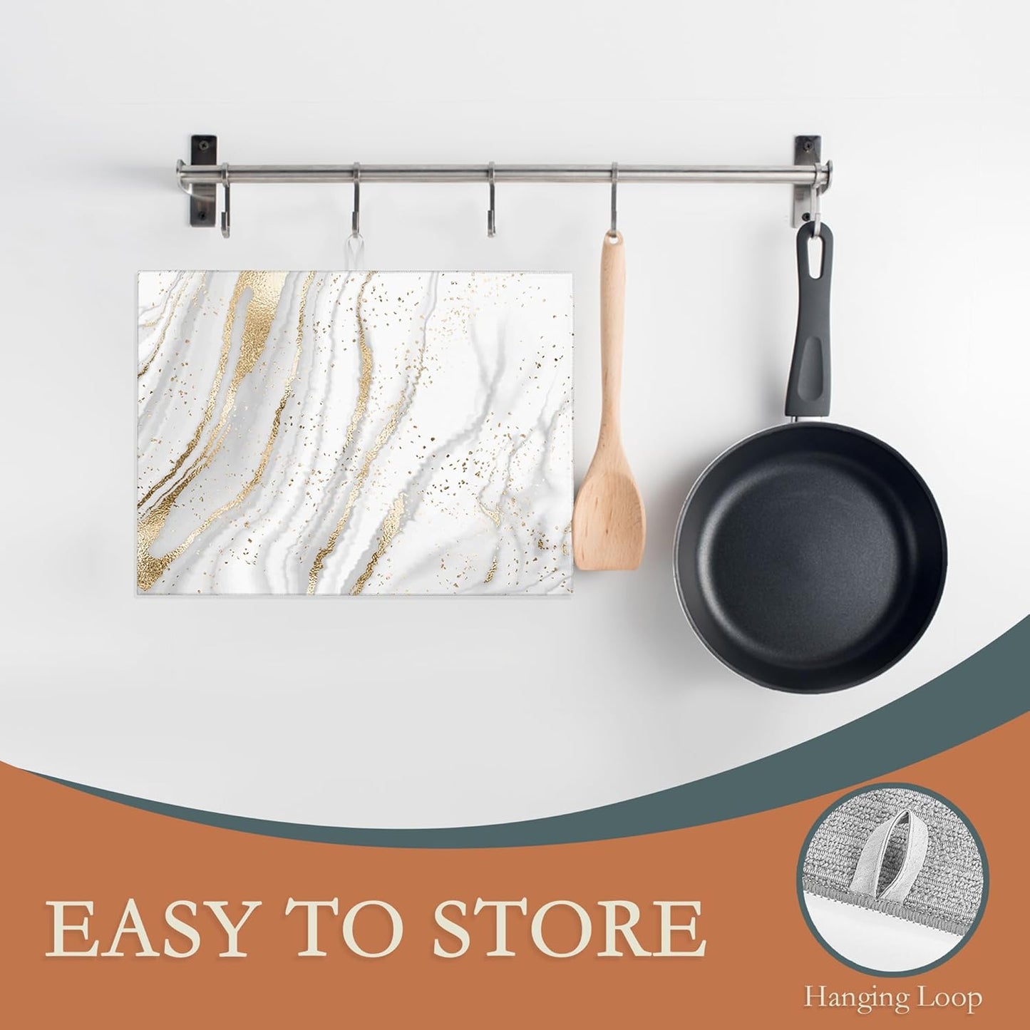 White Gold Marble Dish Drying Mats 18x24 Inch, Dish Pad Drying Rack Mat for Kitchen Counter Ultra Absorbent Microfiber Dishware Coffee Maker Bar Countertop Decor