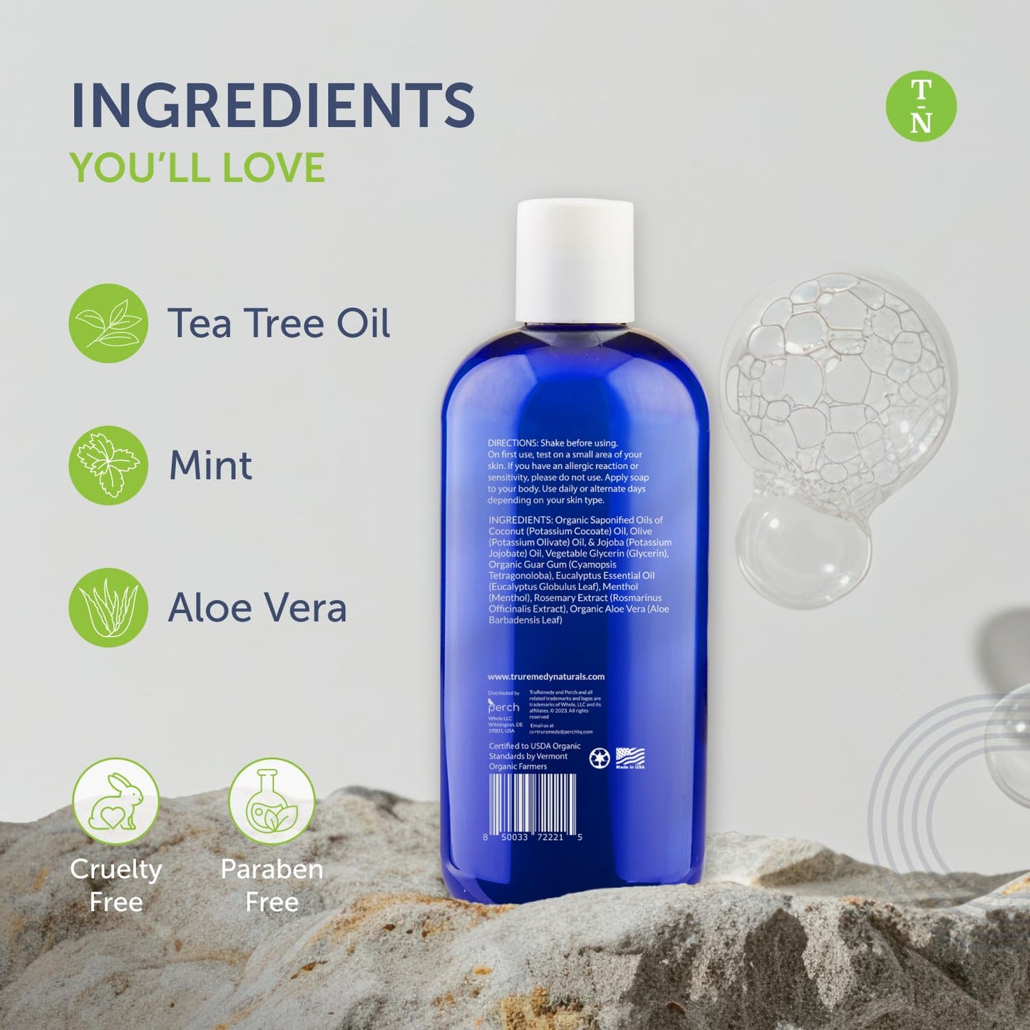 Truremedy Naturals 12oz Tea Tree Oil Body Wash - Pack of 2 - Tea Tree Soap with Aloe and Peppermint Oil - Moisturizing Foot Wash - Suitable for All Skin Types