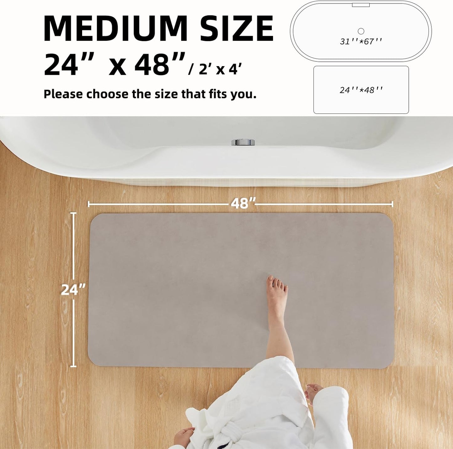 Bathroom Mat Quick Dry, Bathroom Rugs Non Slip Washable Thin Absorbent Bath Mat Fits Under Door Bathroom Floor Mat Perfect for Bath, Shower, or Sink 24"x48" Light Grey
