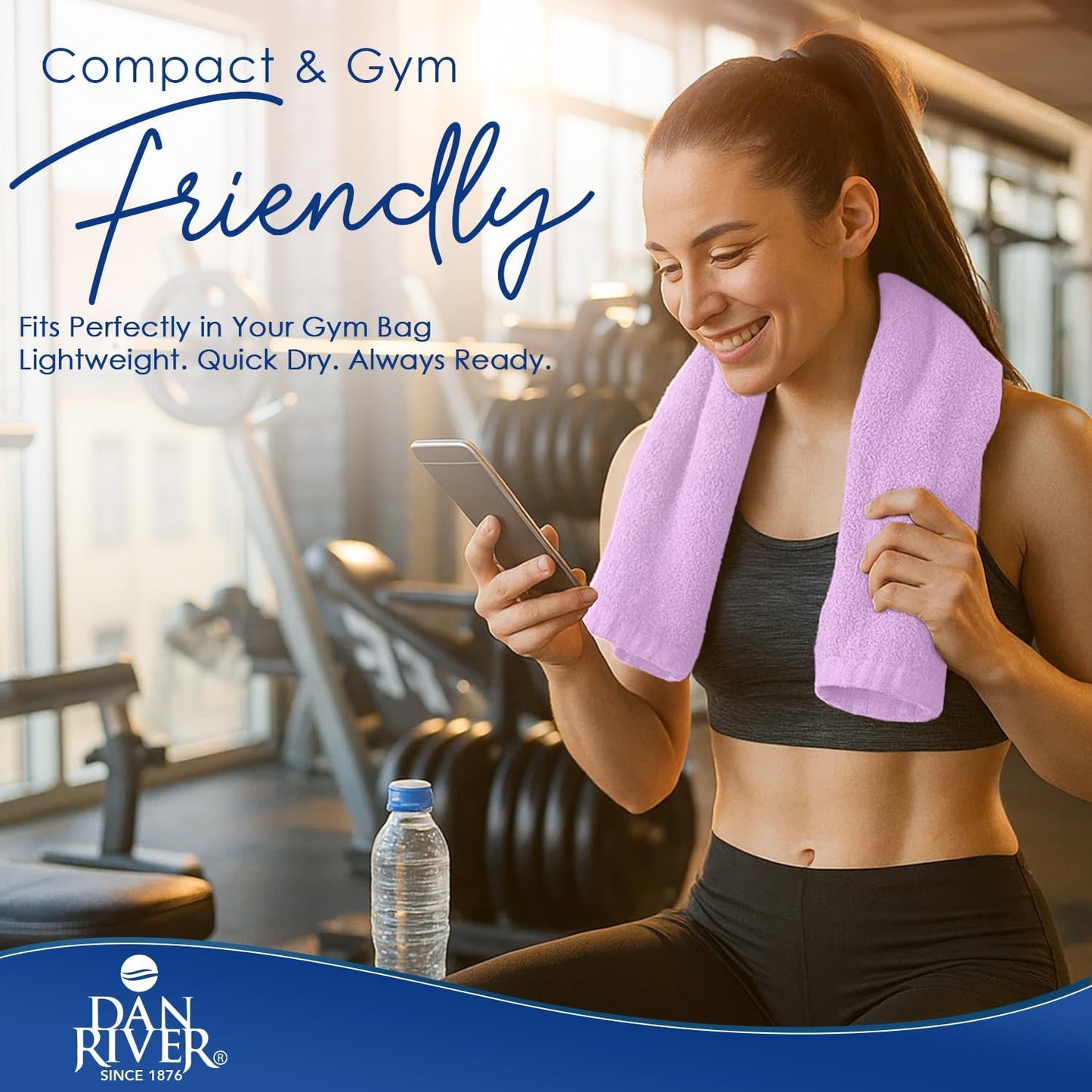 DAN RIVER 6-Pack Premium Hand Towels (16x28 Inches) - 100% Cotton, Ultra Soft, Lightweight, Highly Absorbent Towels for Bathroom, Spa, Gym, Salon, Hotel, and Travel - 550 GSM - Lavender