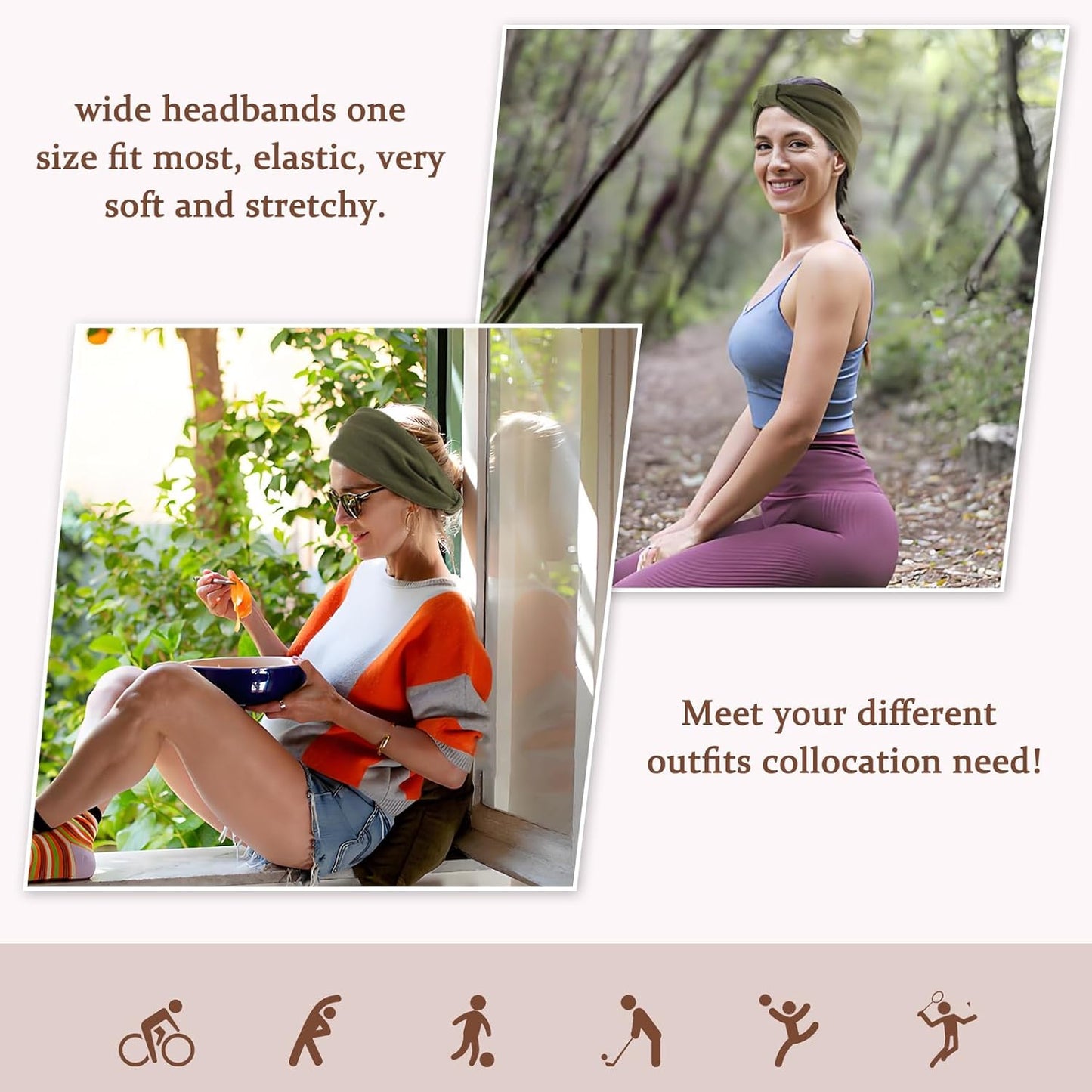 12-Pack Wide Stretch Headbands for Women - Non-Slip Extra Wide Turban Hair Bands for Workout, African Style, Sports & Daily Use (Breathable, All-Day Comfort) Color1 (Color2)