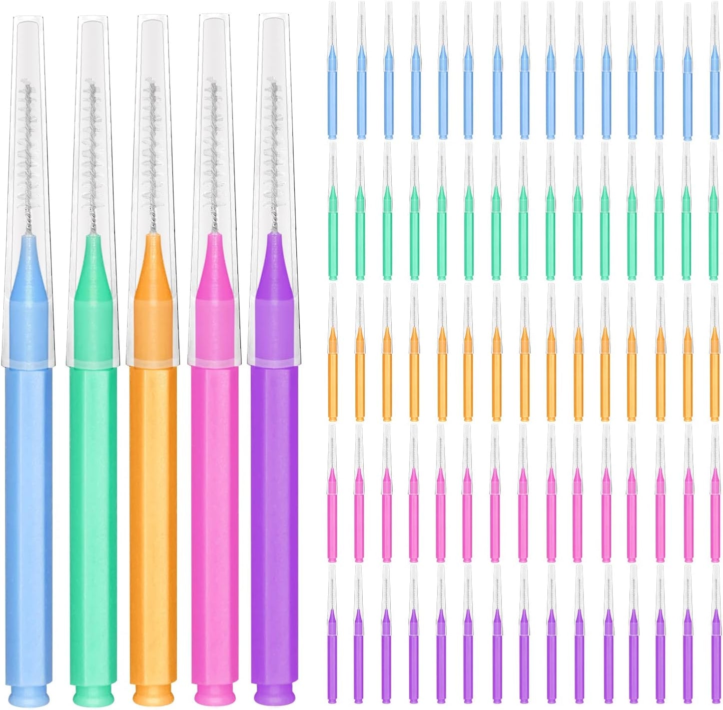 EasyHonor Braces Brush for Cleaner Interdental Toothpick Dental Tooth Flossing Head Oral Hygiene Flosser Cleaners Cleaning Tool (5Colors,75pcs)