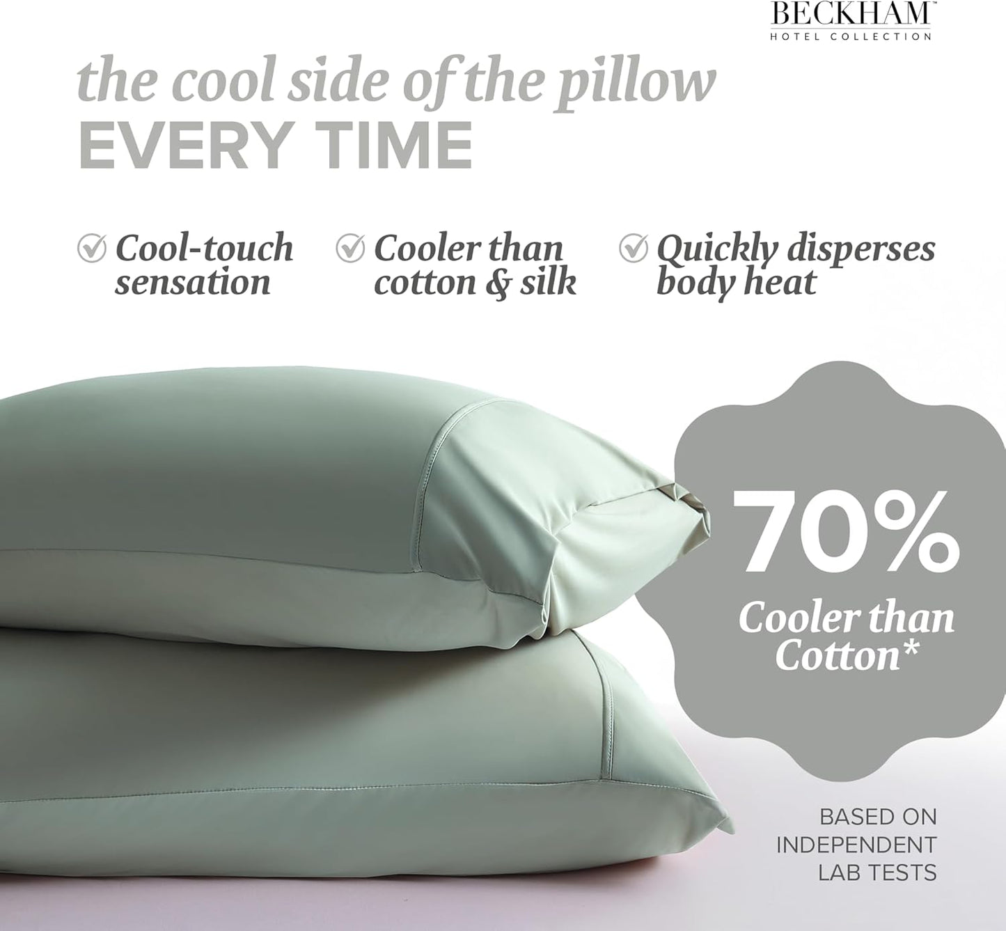 Beckham Hotel Collection Cooling Pillowcases for Hot Sleepers, Standard/Queen Size Set of 2, Cool Bedding, Envelop Closure, Silky Soft, Breathable, Moisture-Wicking, Gray