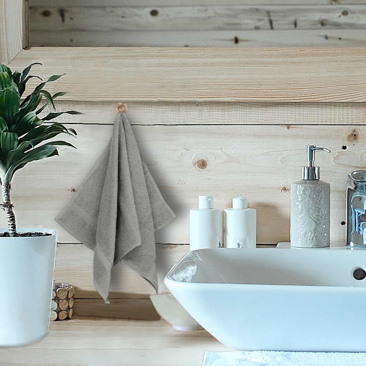 Monogrammed Hand Towel, Personalized Initial Gift, Extra Absorbent 100% Turkish Cotton - Soft Terry Finish - Set of 2 - Silver Block Initial G - Embroidered on Grey Towels