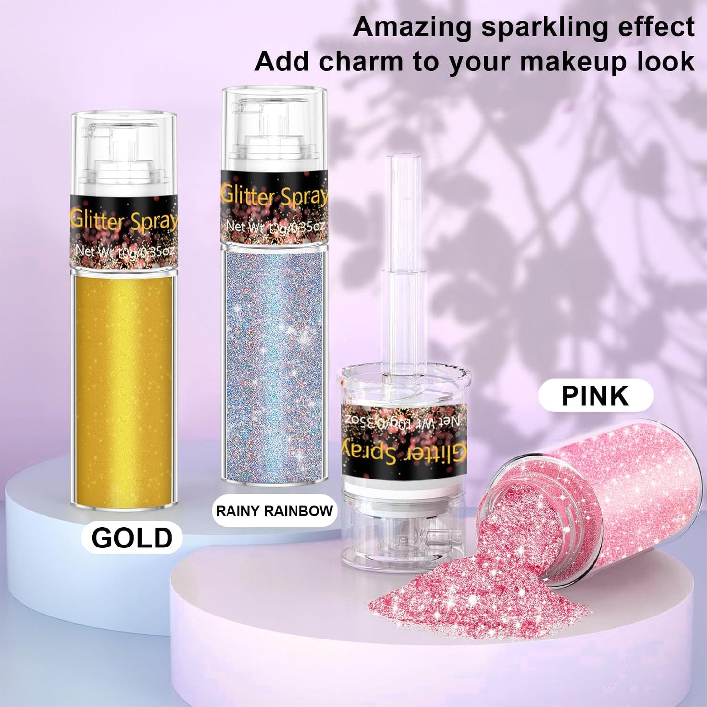 Hair and Body Glitter Spray, 1PC Sparkling Pink Glitter Dry Powder Makeup for Clothes, Festival Rave Prom Loose Sparkle Powder,Holographic Ultra Fine Resin Glitters for Crafts(Pink)