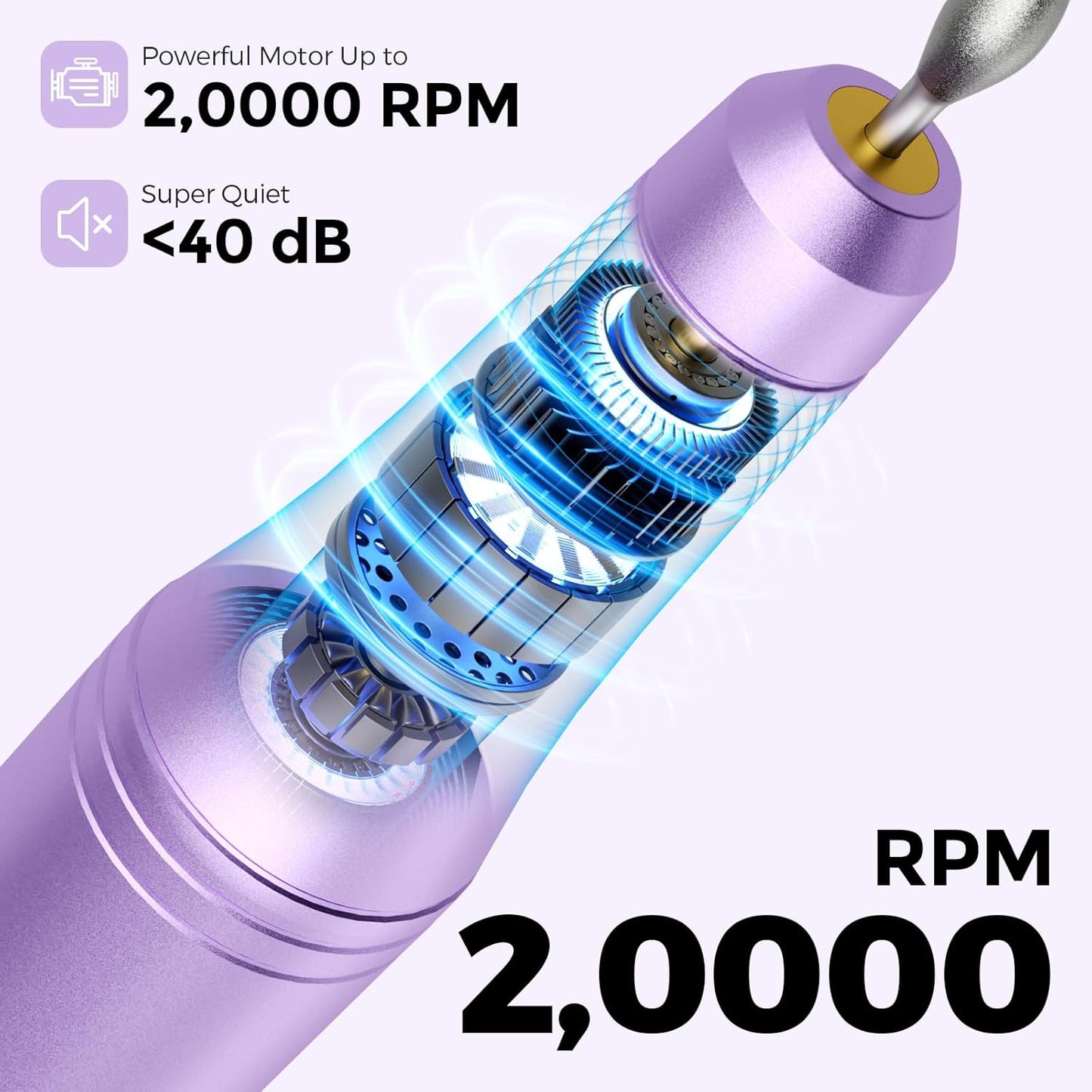 Cordless Electric Nail Drill File Kit Professional Portable Electric Nail File Set Machine for Acrylic Gel Nails,Toenail Hand Feet Care,9 Speed with LED Display Ideal Gift for Men and Women-Purple