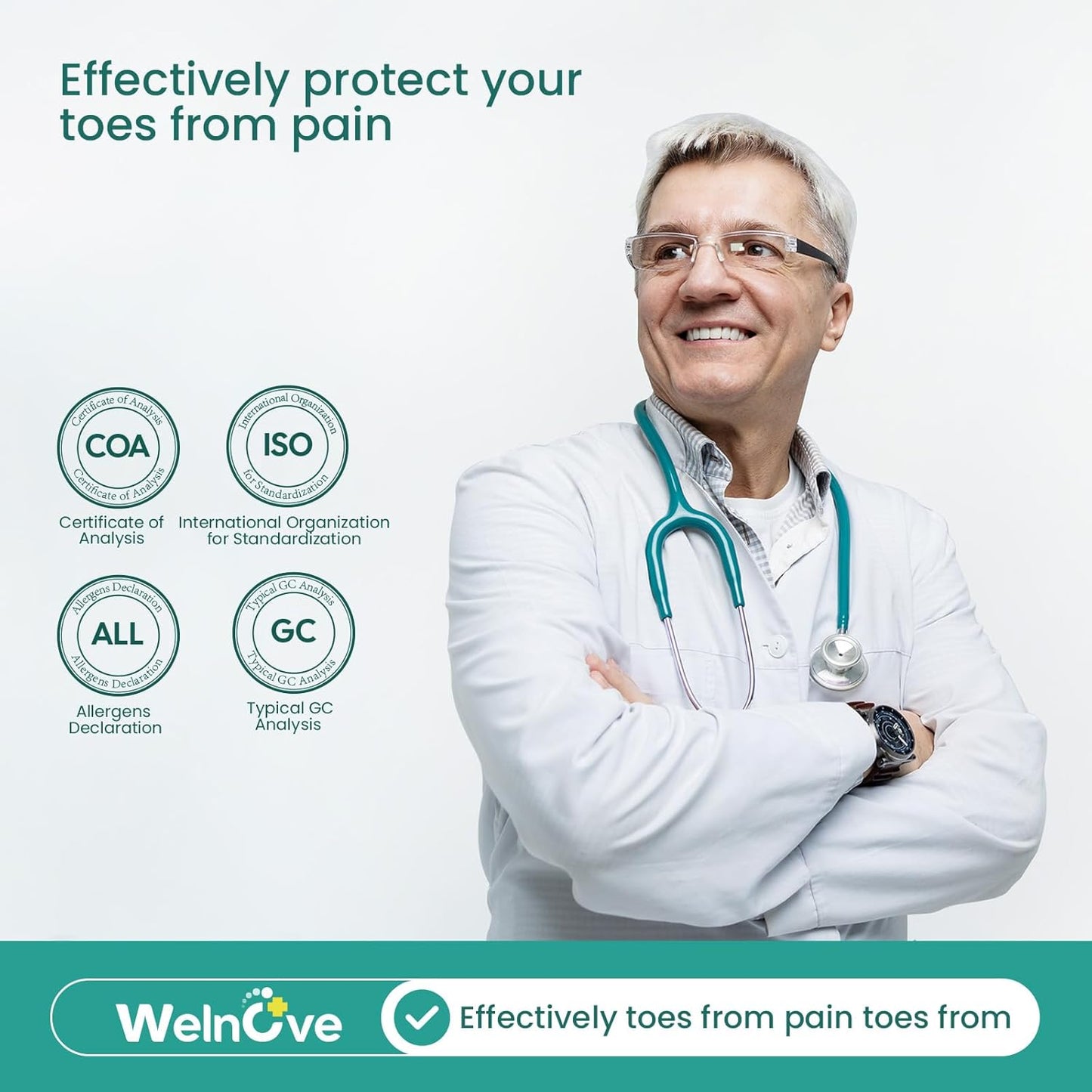 Welnove Toe Separators & Toe Spacers: Bunion Corrector for Women Men, Toe Spacers Toe Stretcher for Nighttime, Yoga Practice (8Pcs, Blue)