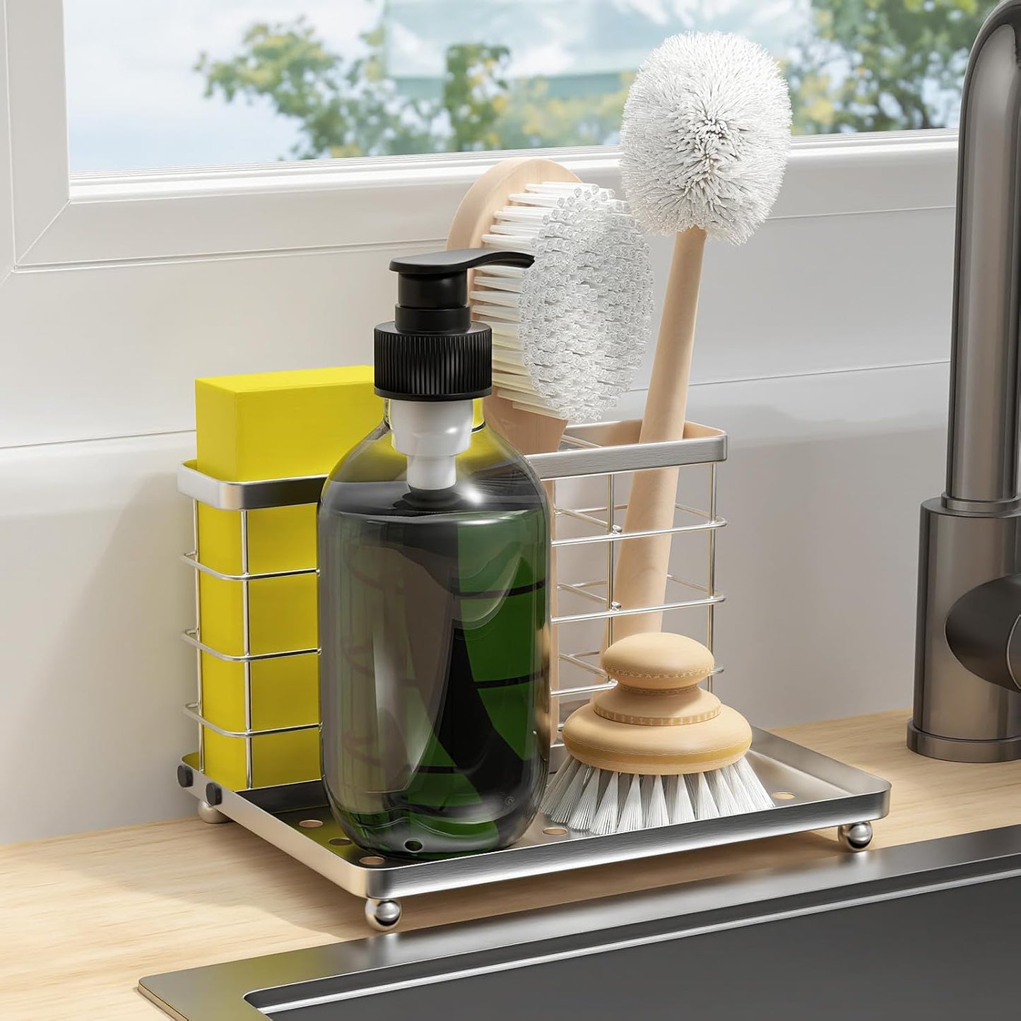 Luxspire Toothbrush Holders for Bathroom, Toothbrush Holder with Tray, Stainless Steel Holder for Toothbrush Toothpaste, Tooth Brushing Holder for Bathroom Countertop, 3-Slot, Silver