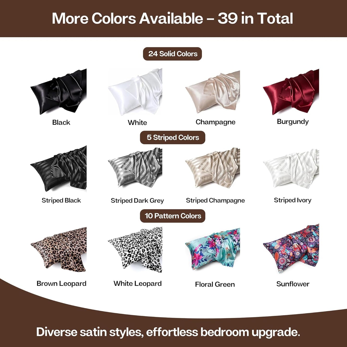 MR&HM Satin Body Pillow Cover, Soft and Breathable Body Pillow Case with Envelope Closure, Cooling and Silky Long Pillowcase for Hair and Skin,Grey (20x54, Brown)