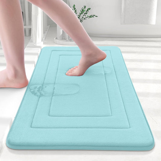 Arotive Memory Foam Bathroom Rug Mat 24x16, Ultra Soft and Absorbent Bath Mat, Machine Wash Dry, Comfortable Bath Rug Carpet for Bathroom Floor, Tub and Shower, Sky Blue