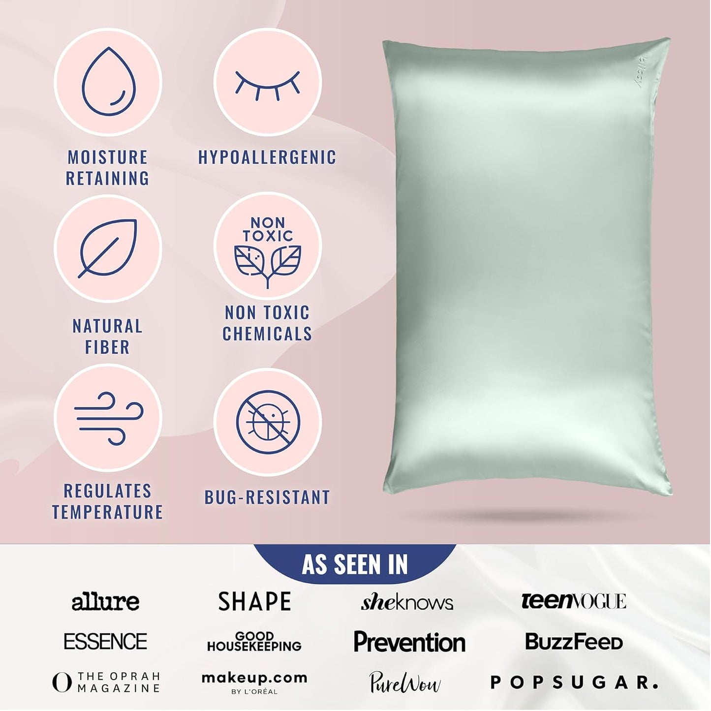Blissy Silk Pillowcase - 100% Pure Mulberry Silk - 22 Momme 6A High-Grade Fibers - Silk Pillow Cover for Hair & Skin - Regular, Queen & King (Matcha, King)