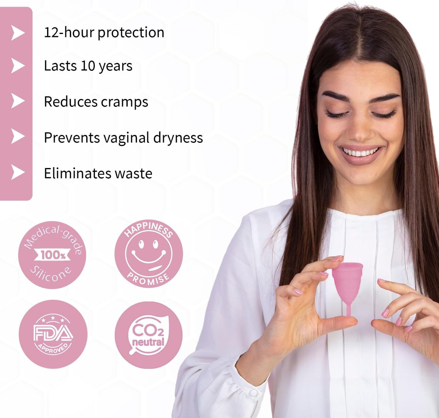 Angel's Peel Lounge Menstrual Cup for Women - 100% Medical-Grade Leak-Free Soft & Flexible Silicone Cup - 12 Hour Leak Protection Eco-Friendly & Reusable Period Cups for Women - Pink - Large