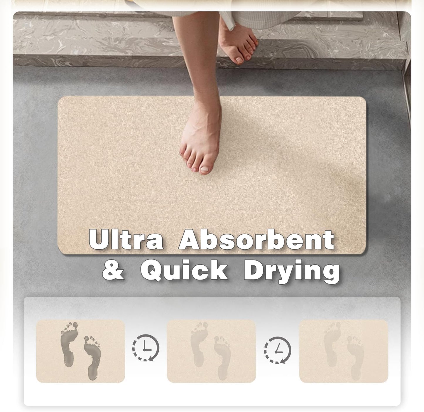 Bathroom Mat Quick Dry, Bathroom Rugs Non Slip Washable Thin Absorbent Bath Mat Fits Under Door Bathroom Floor Mat Perfect for Bath, Shower, or Sink 24"x70" Beige