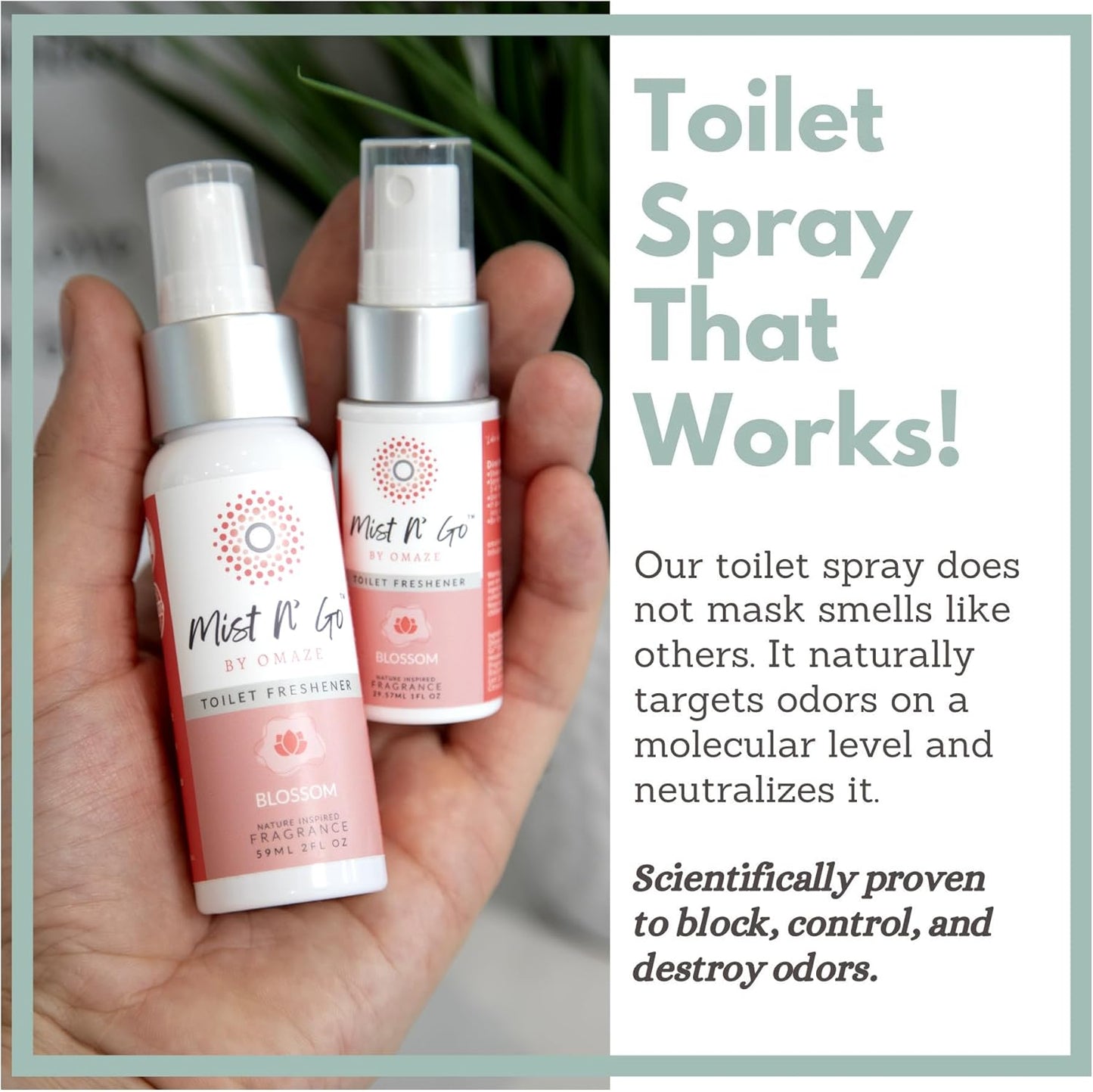 Mist N’ Go by Omaze Travel Bathroom Spray for Toilet Spray Odor Eliminator - Travel Toilet Spray for Bathroom Air Freshener Spray for Bathroom Deodorizer - Blossom Travel Size (1oz x1)