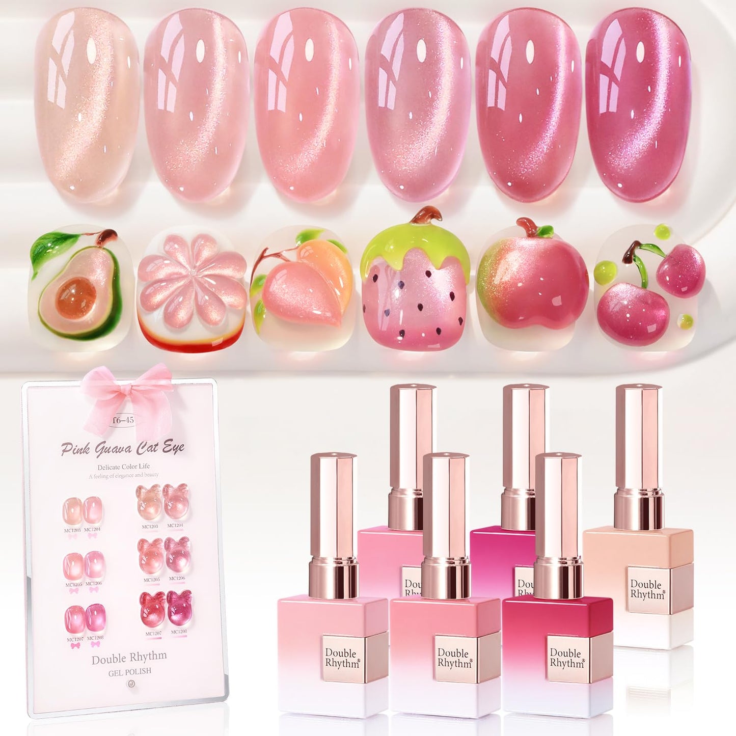 Double Rhythm Cat Eye Gel Nail Polish Set of 6 Same Color Same Bottle 0.5 Oz Shimmer Glitter with Magnet Holographic Reflective Magnetic UV Nail Polish Kit at Home (Glass Nude Pink Rose-T6-45)