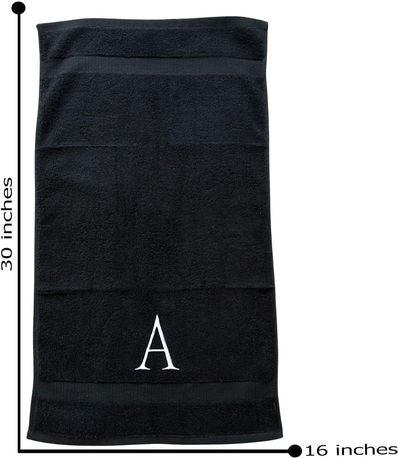 Black Monogrammed Hand Towels for Bathroom- Black and White Luxury Hotel Quality Personalized Initial Decorative Embroidered for Powder Room, Spa-GOTS Organic Certified - Pack of 2, Letter A