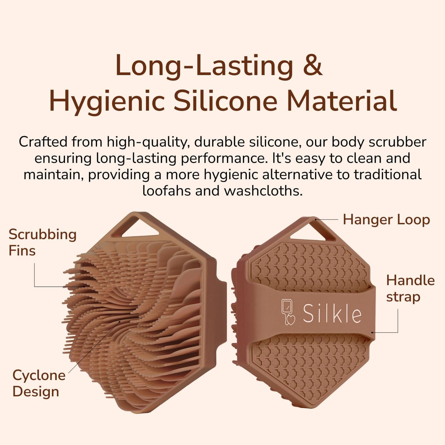 Silicone Body Scrubber - Exfoliating Bath Brush and Skin Cleanser - Shower Sponge for Gentle Body Scrub and Wash - Silicone Scrubbing Care Tool for a Refreshed and Renewed You - Brown